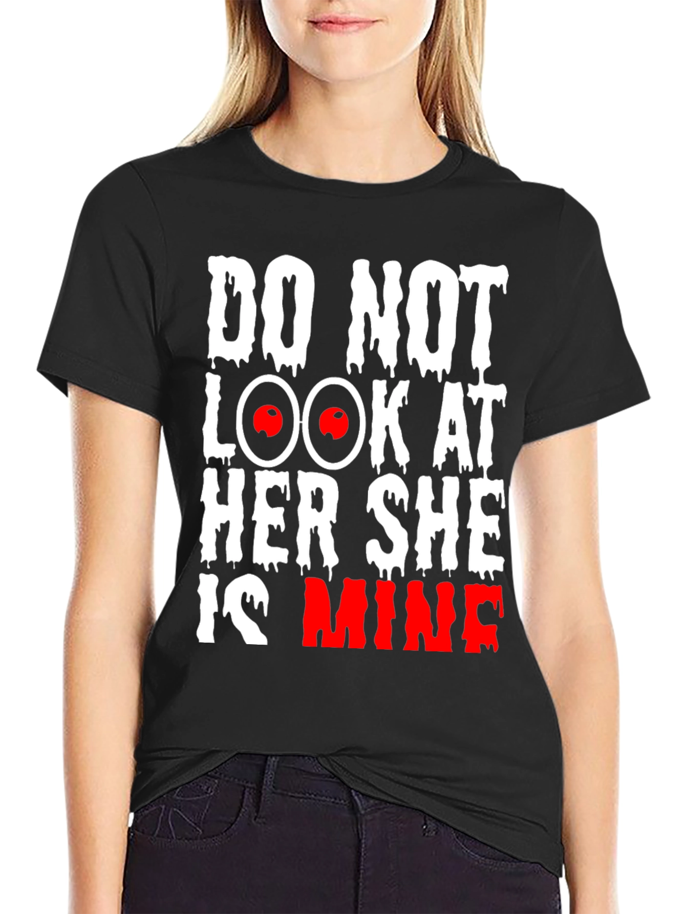 Black Do Not Look at Her She is Mine Graphic Tee view 2