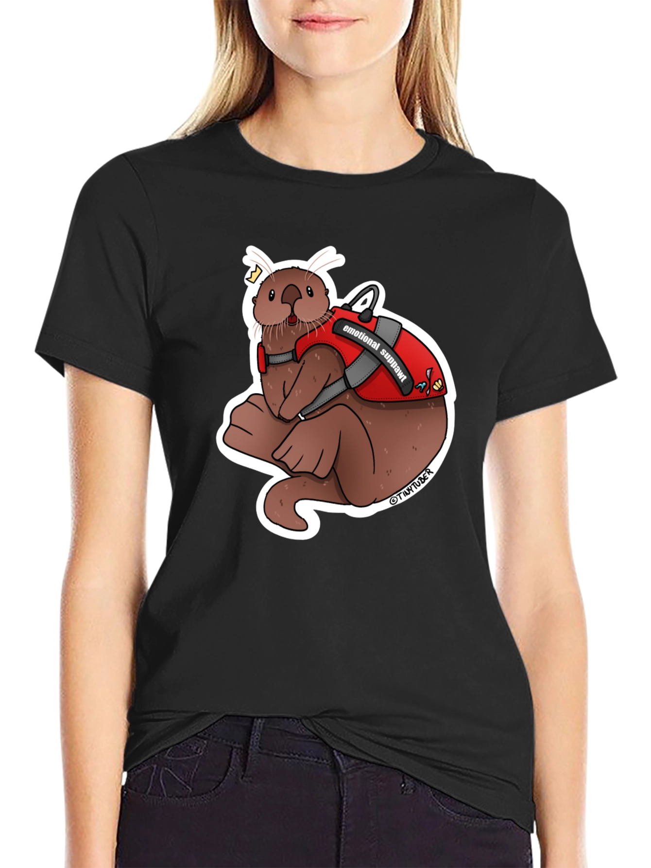 Black Emotional Support Otter Graphic Tee view 2