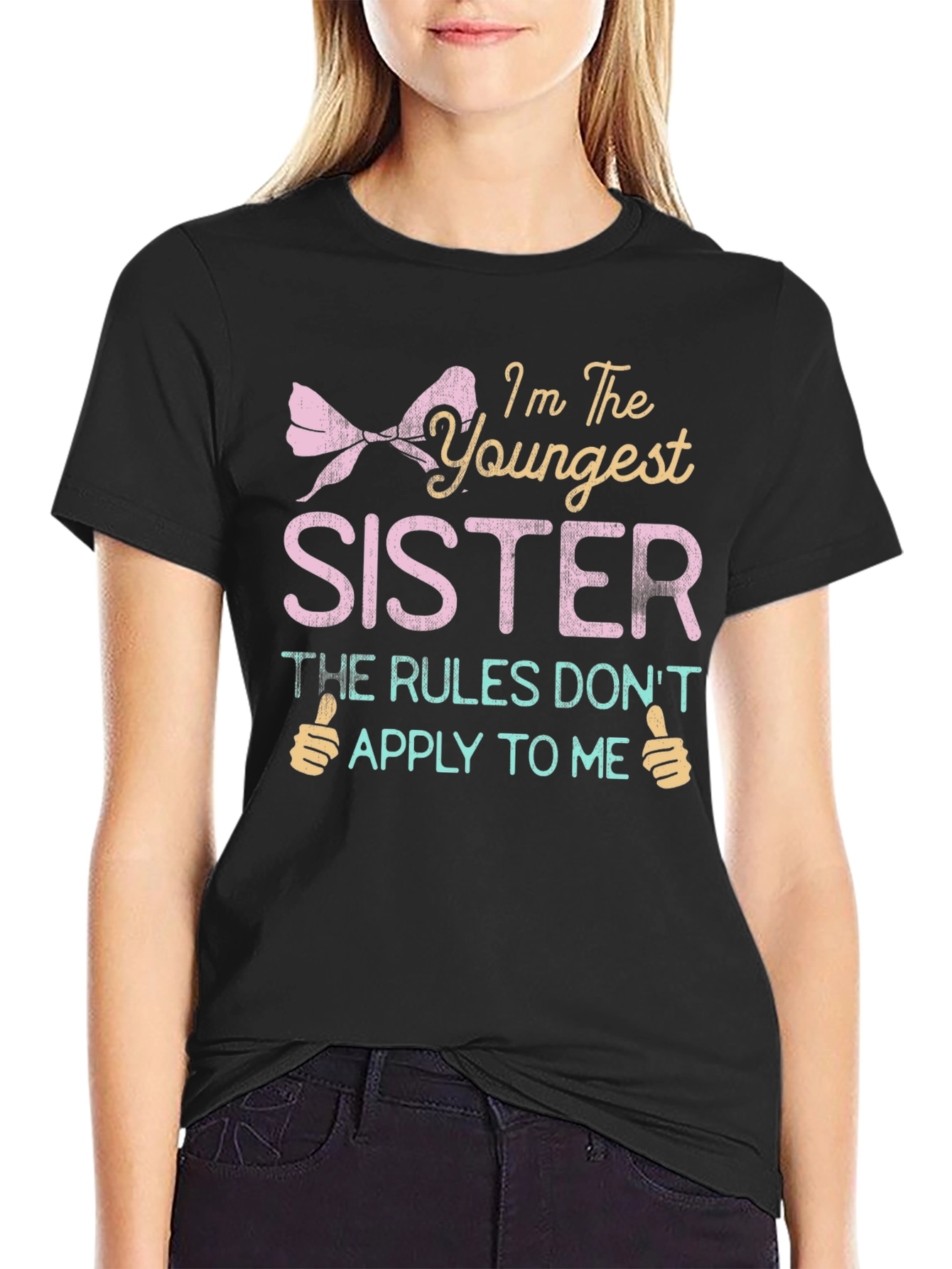 Black Youngest Sister T-Shirt - Rules Don't Apply view 2
