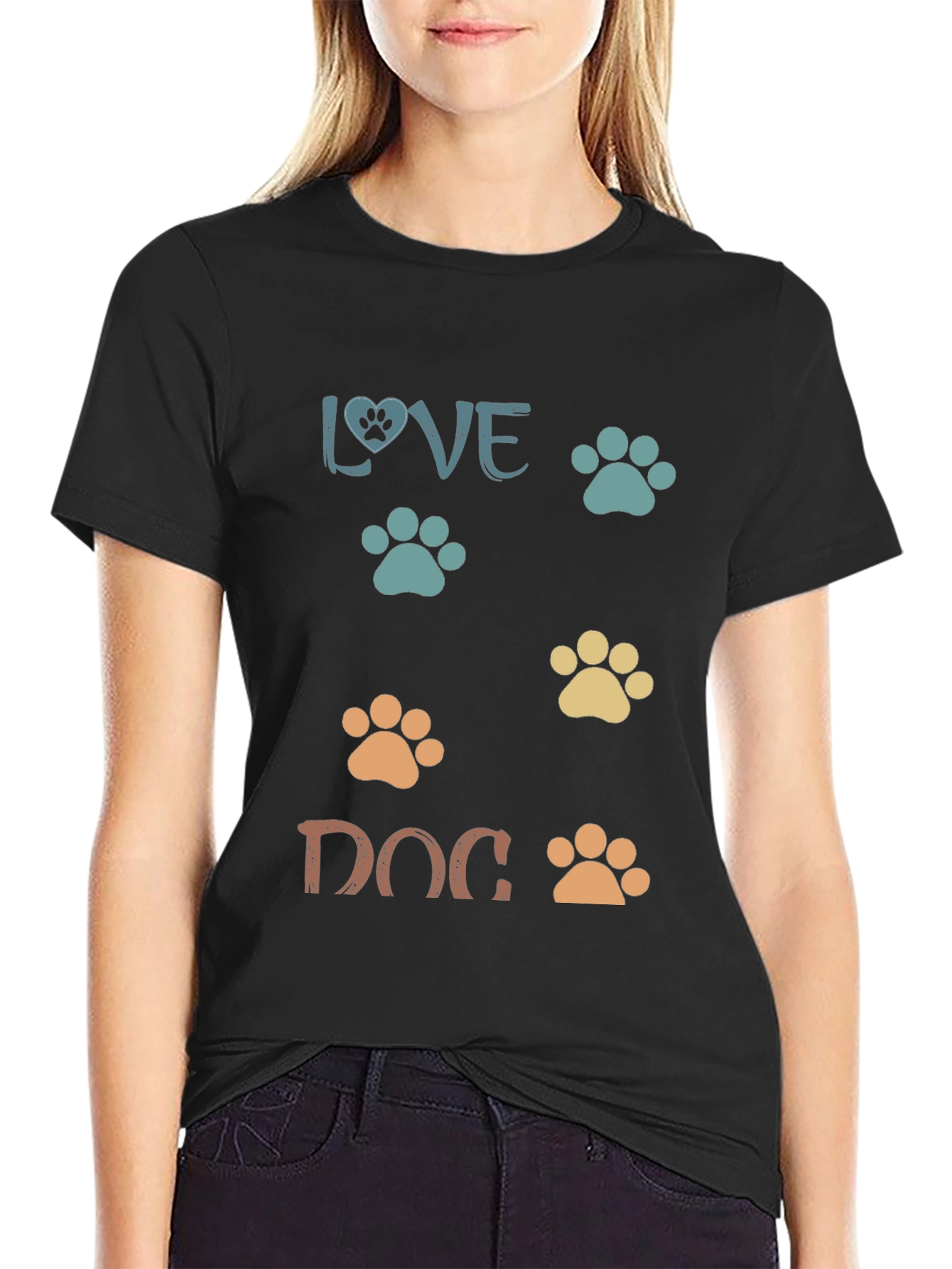 Black Love Dog Paw Print T-Shirt view 2