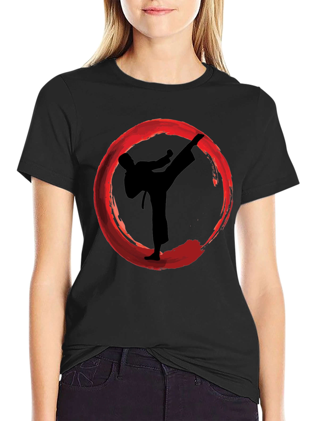 Black Karate Kick Enso Circle Graphic T-Shirt view 2