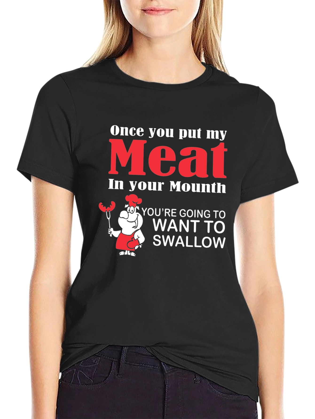 Black Funny Meat in Your Mouth Graphic T-Shirt view 2