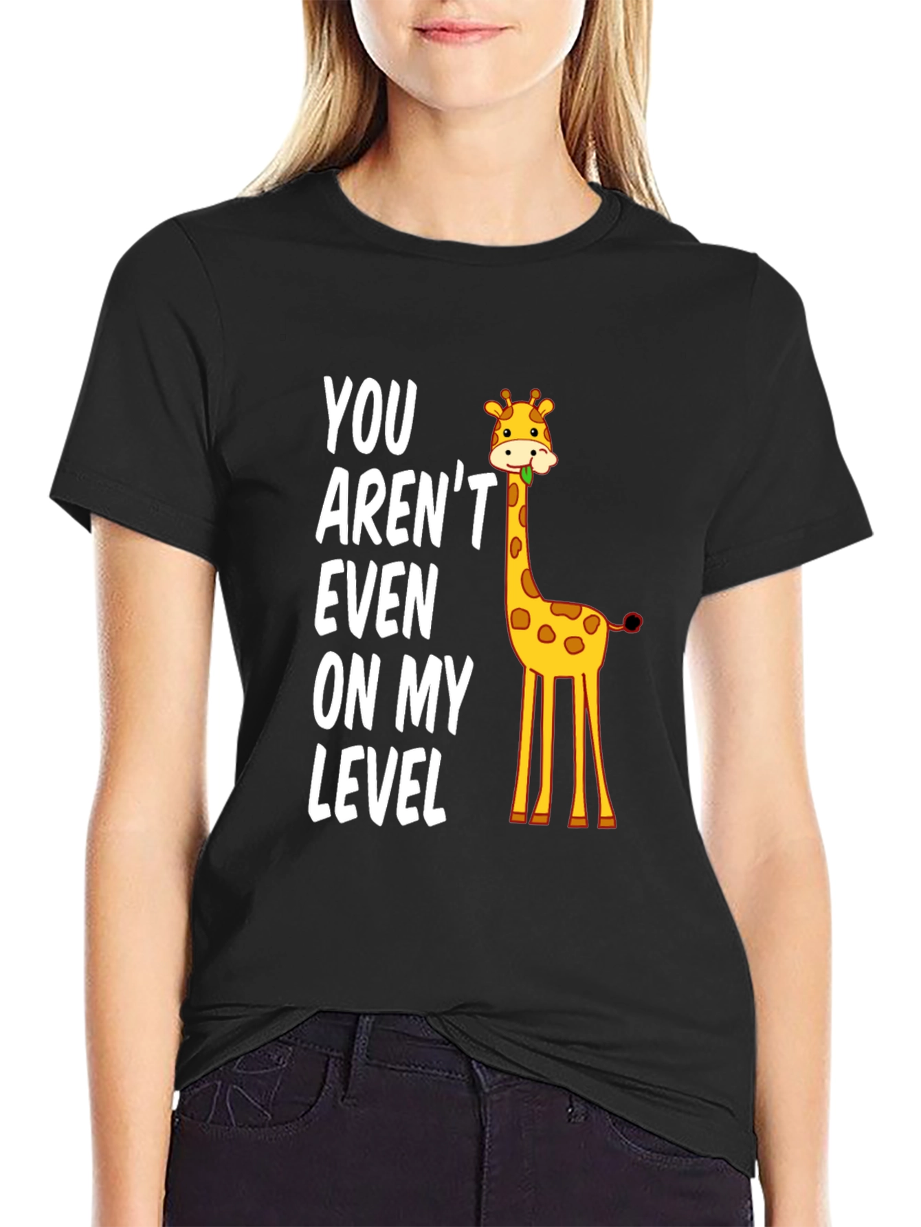 Black Funny Giraffe Level T-Shirt view 2