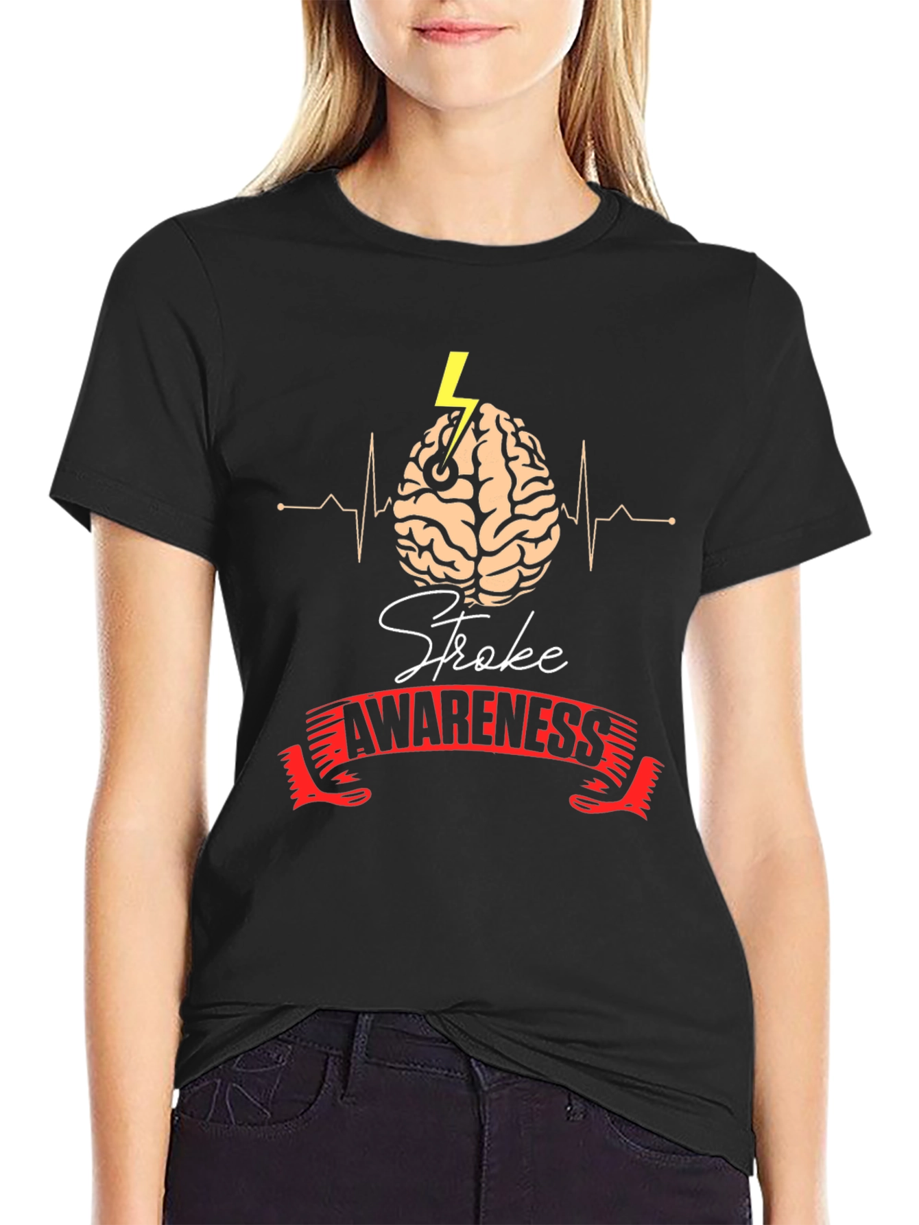 Black Stroke Awareness Graphic Tee view 2
