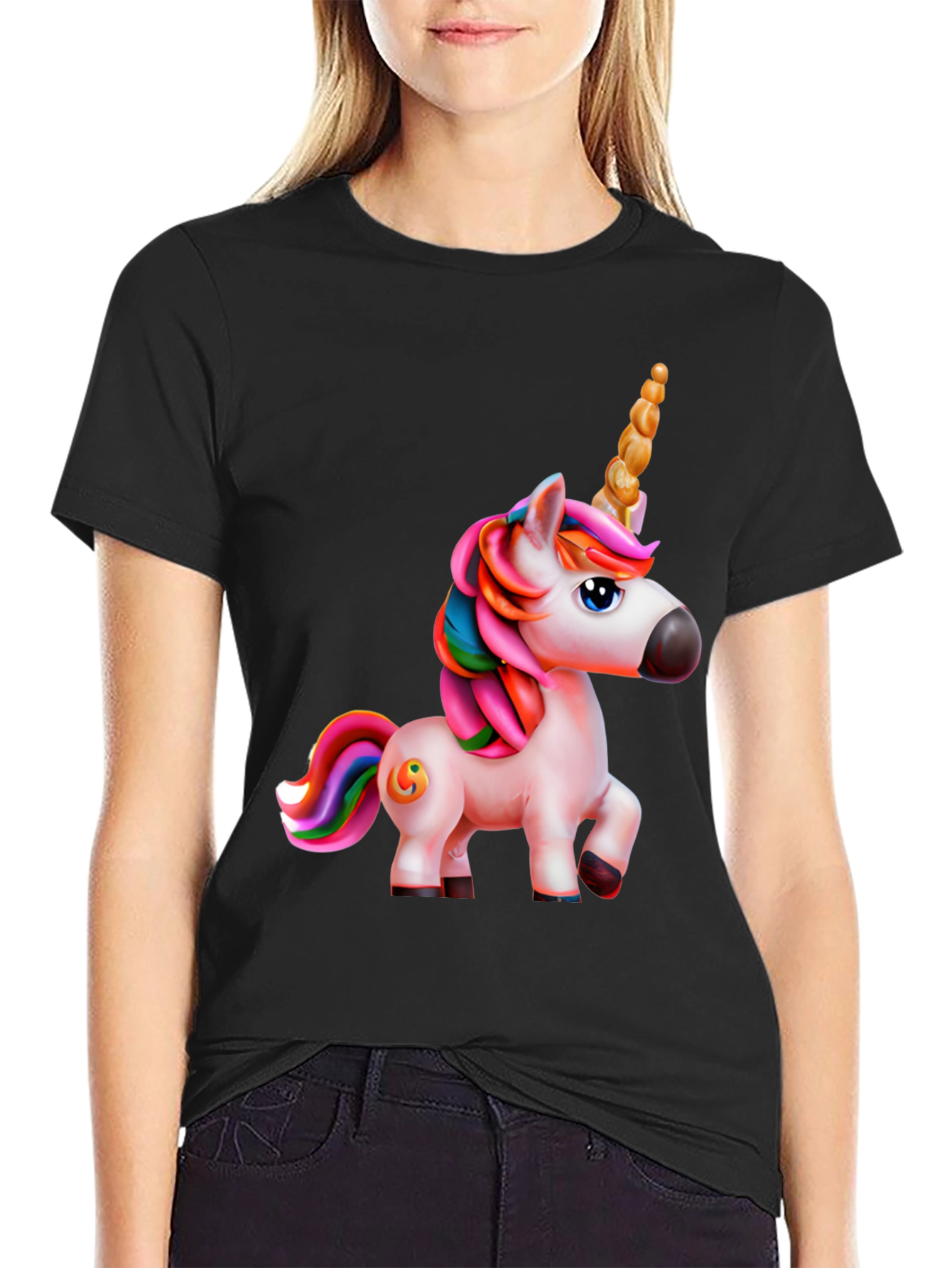 Black Unicorn Graphic Print Black T-Shirt view 2