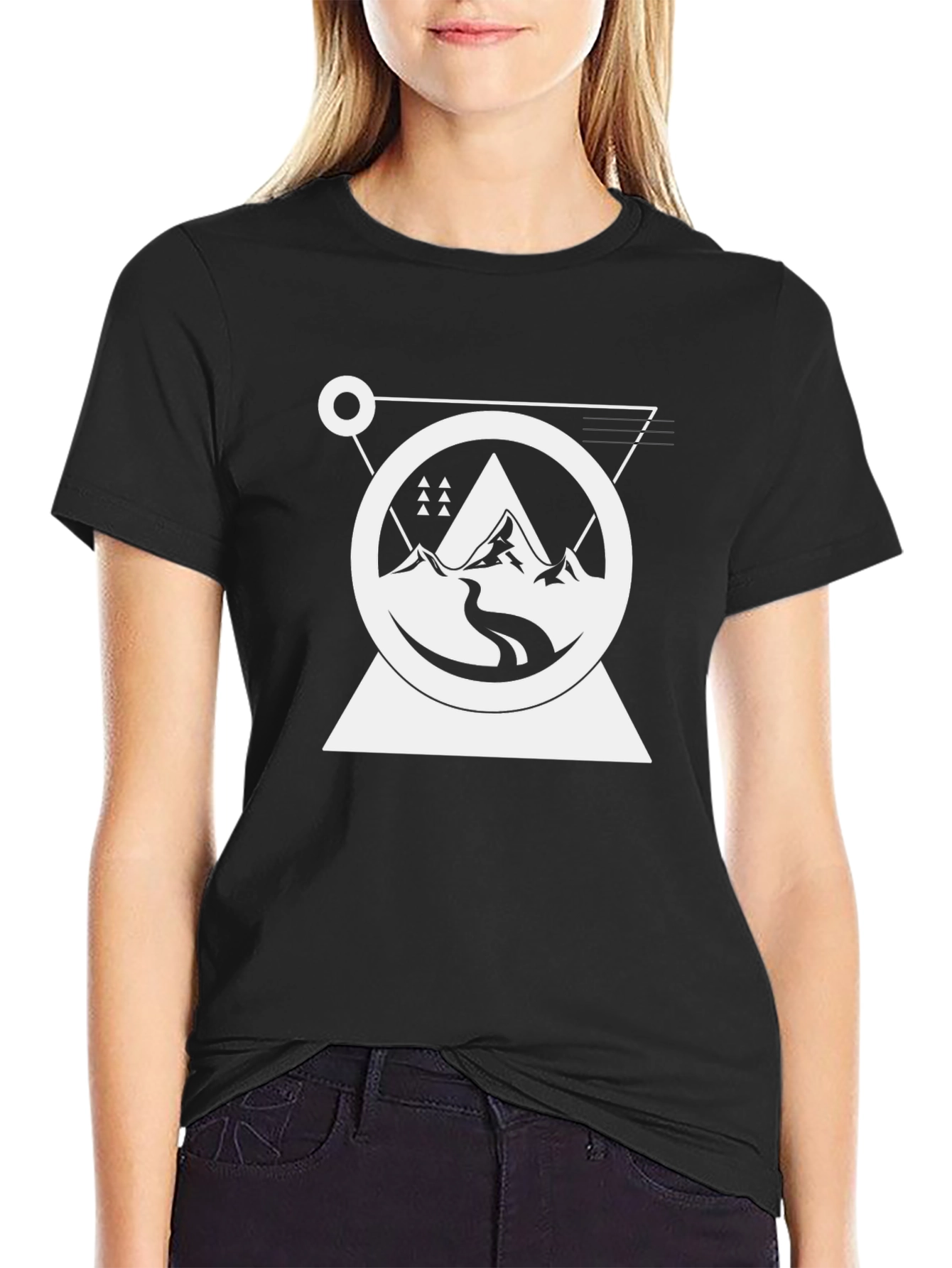 Black Geometric Mountain Graphic Tee - Black view 2