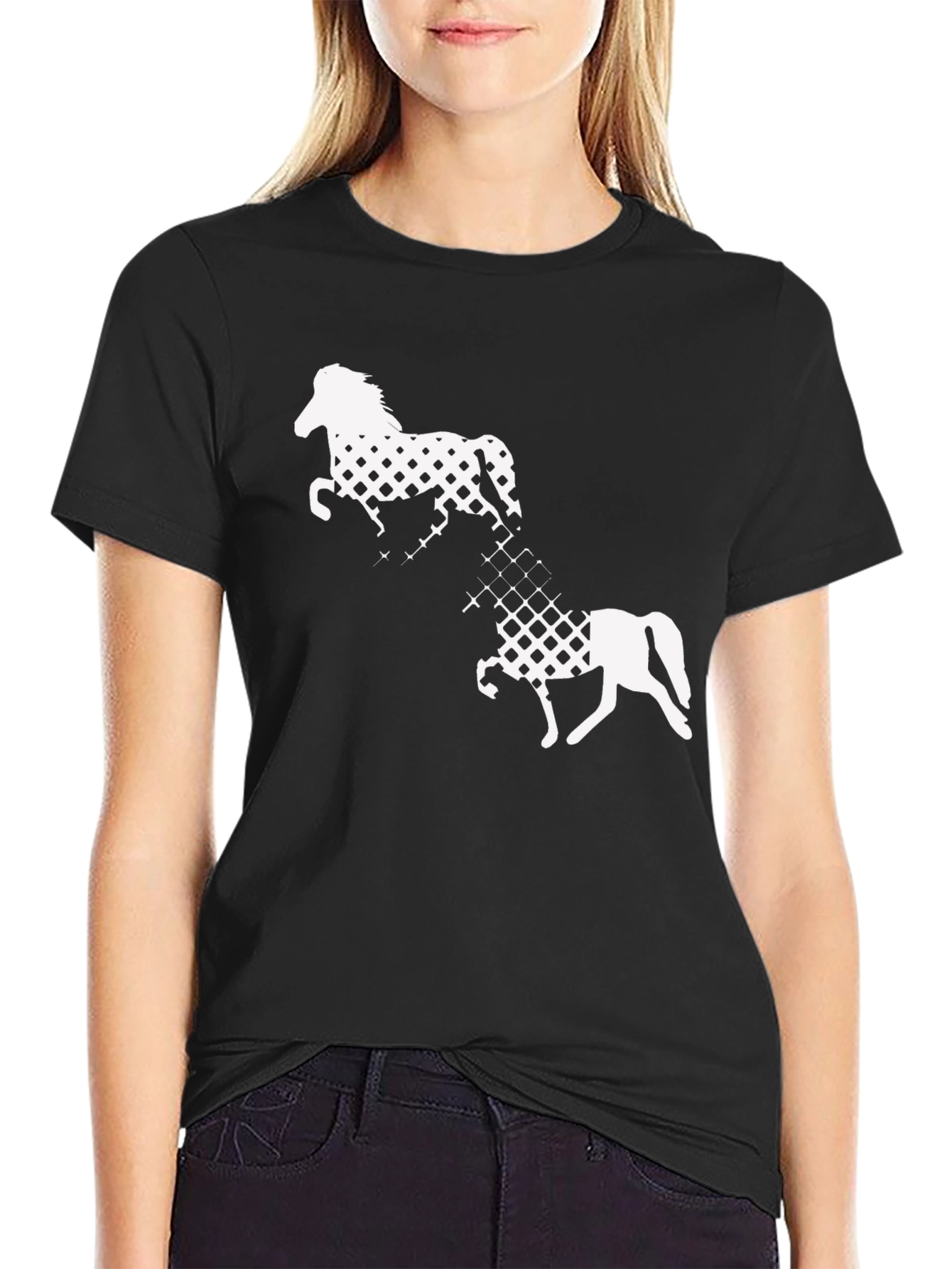 Black Black T-Shirt with Horse Graphic view 2
