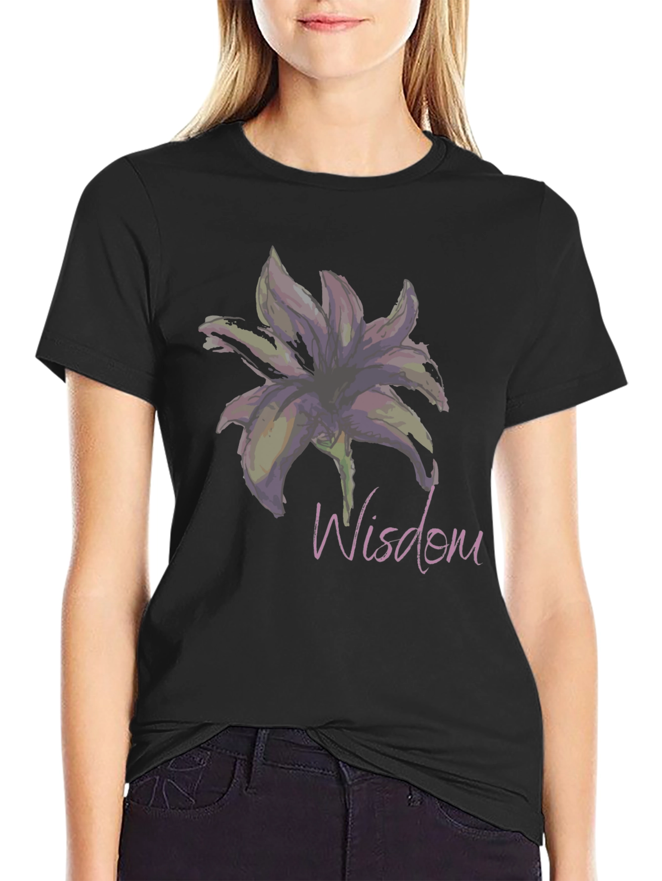 Black Wisdom Lily Graphic T-Shirt - Elegant and Stylish view 2