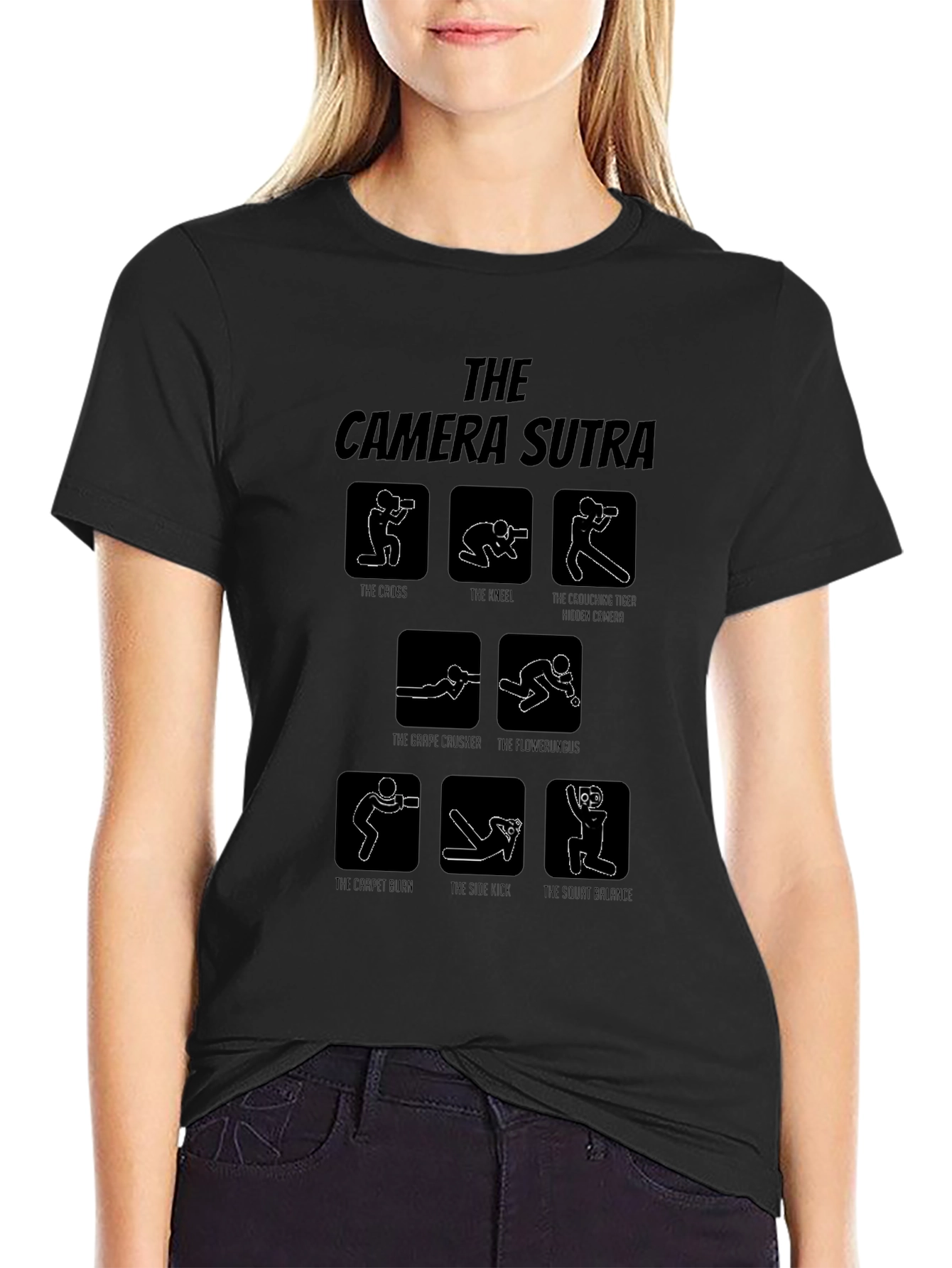 Black Camera Sutra Graphic T-Shirt - Photography Humor Tee view 2
