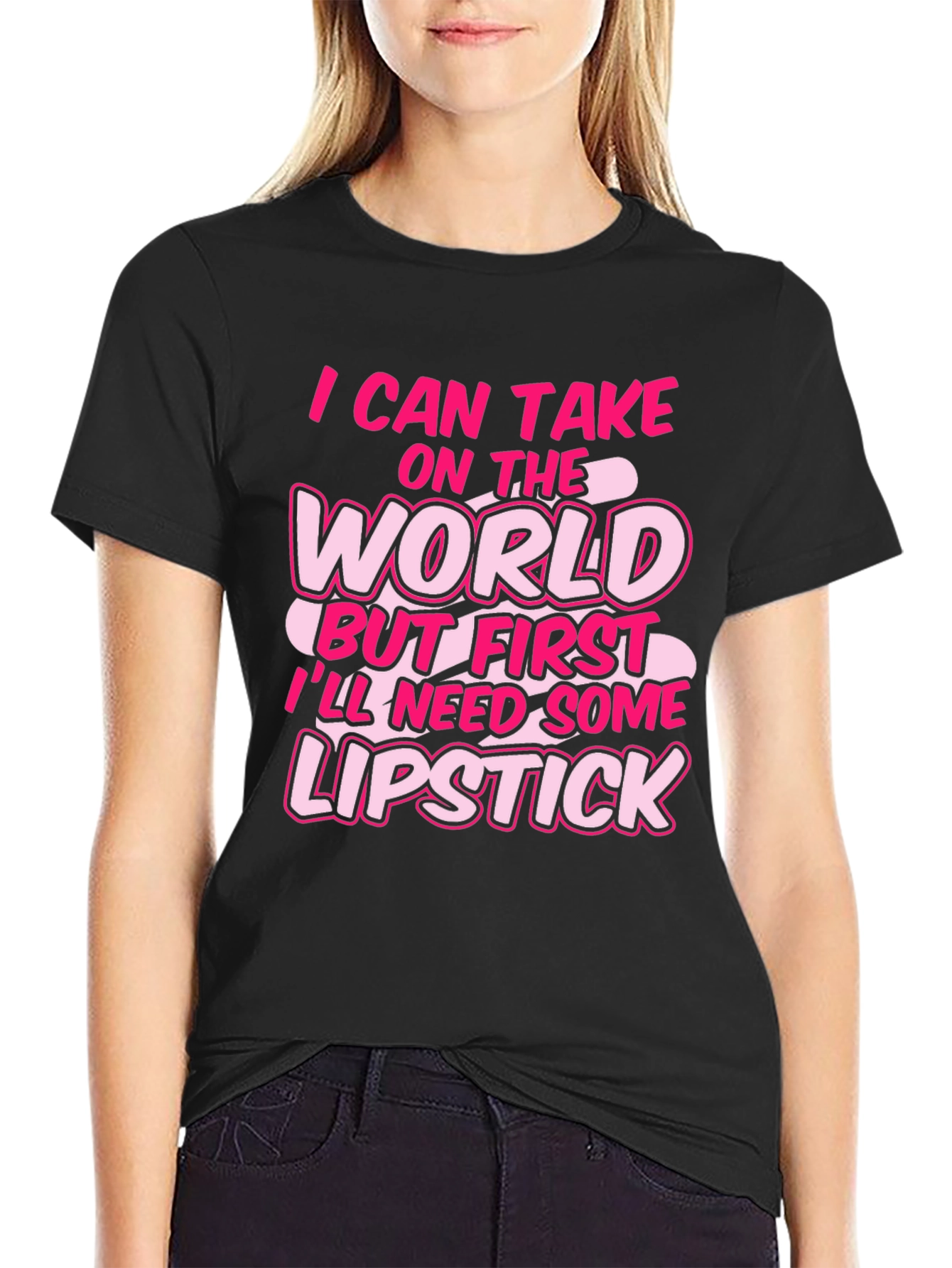 Black I Can Take on the World Lipstick Black Graphic Tee view 2