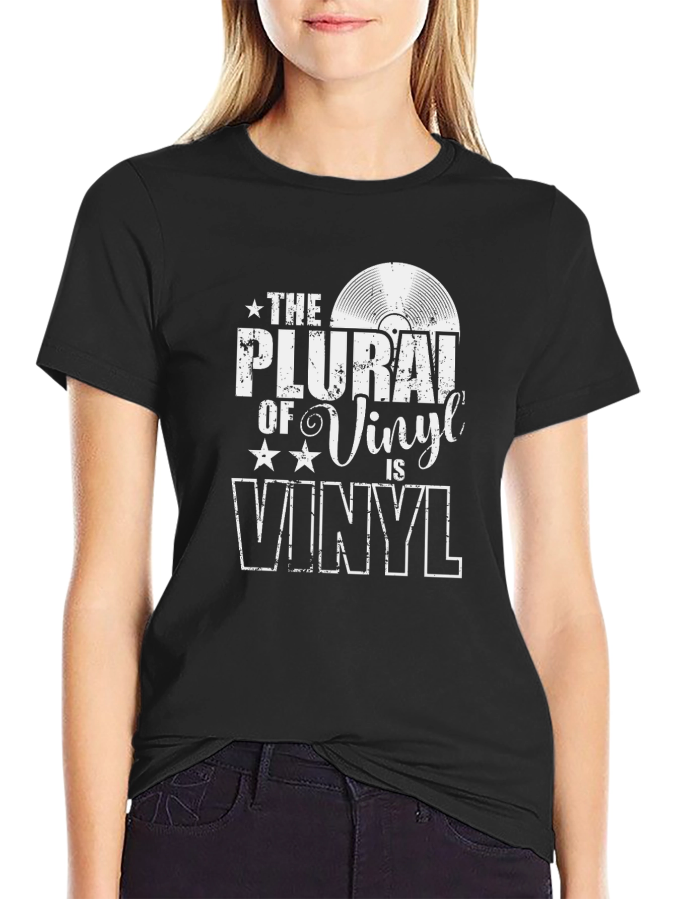 Black The Plural of Vinyl is Vinyl T-Shirt view 2