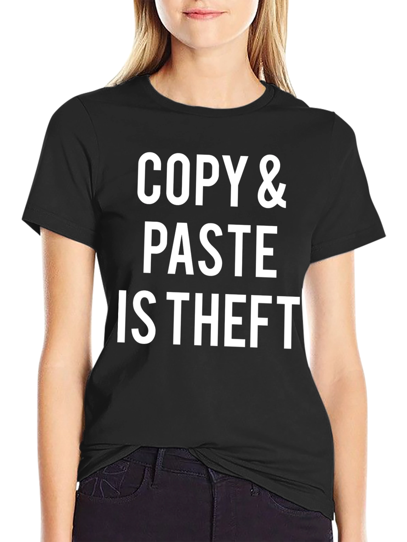 Black Copy Paste is Theft T-Shirt - Black Humor Tee view 2