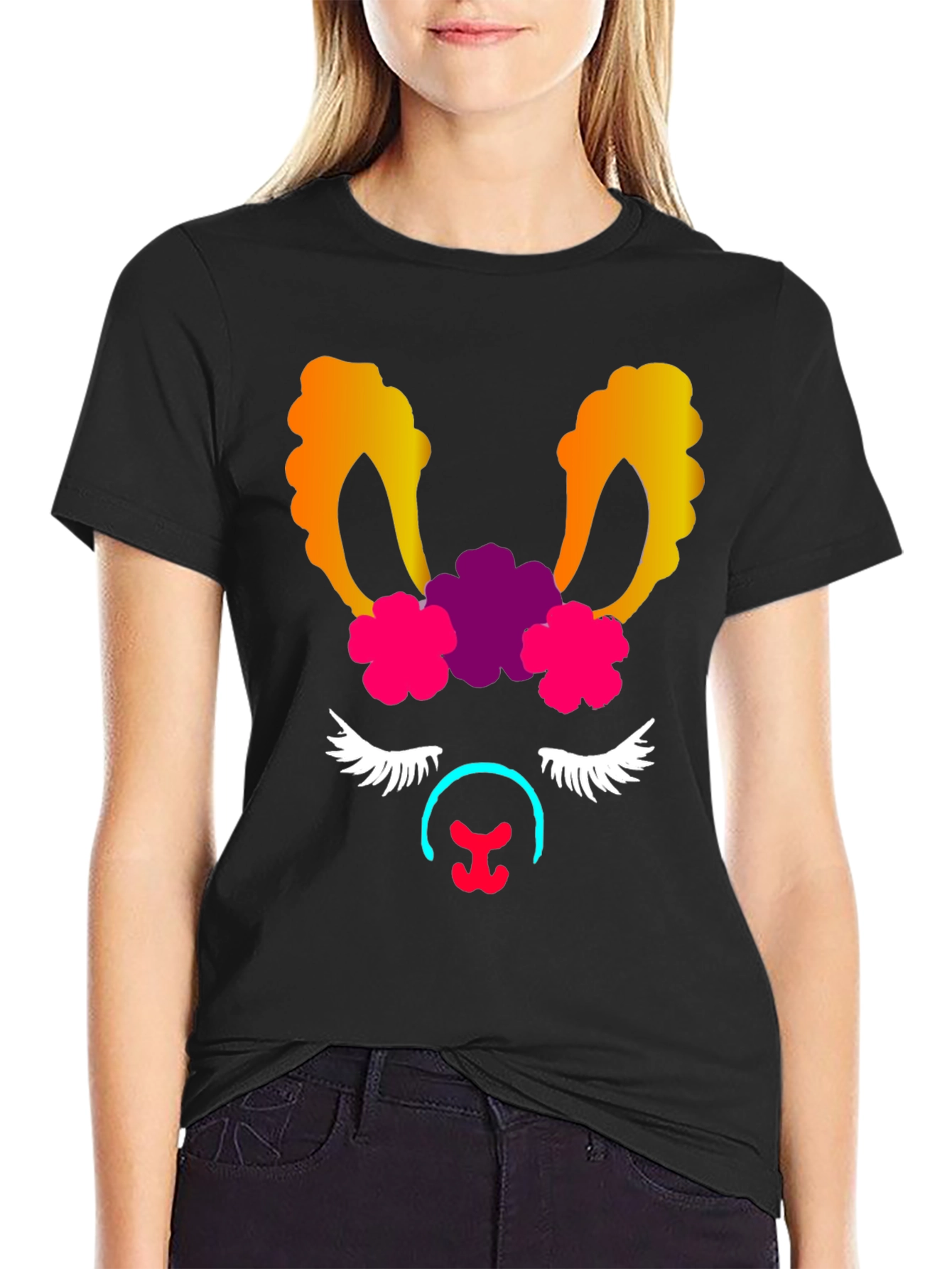 Black Llama Face Graphic Tee view 2