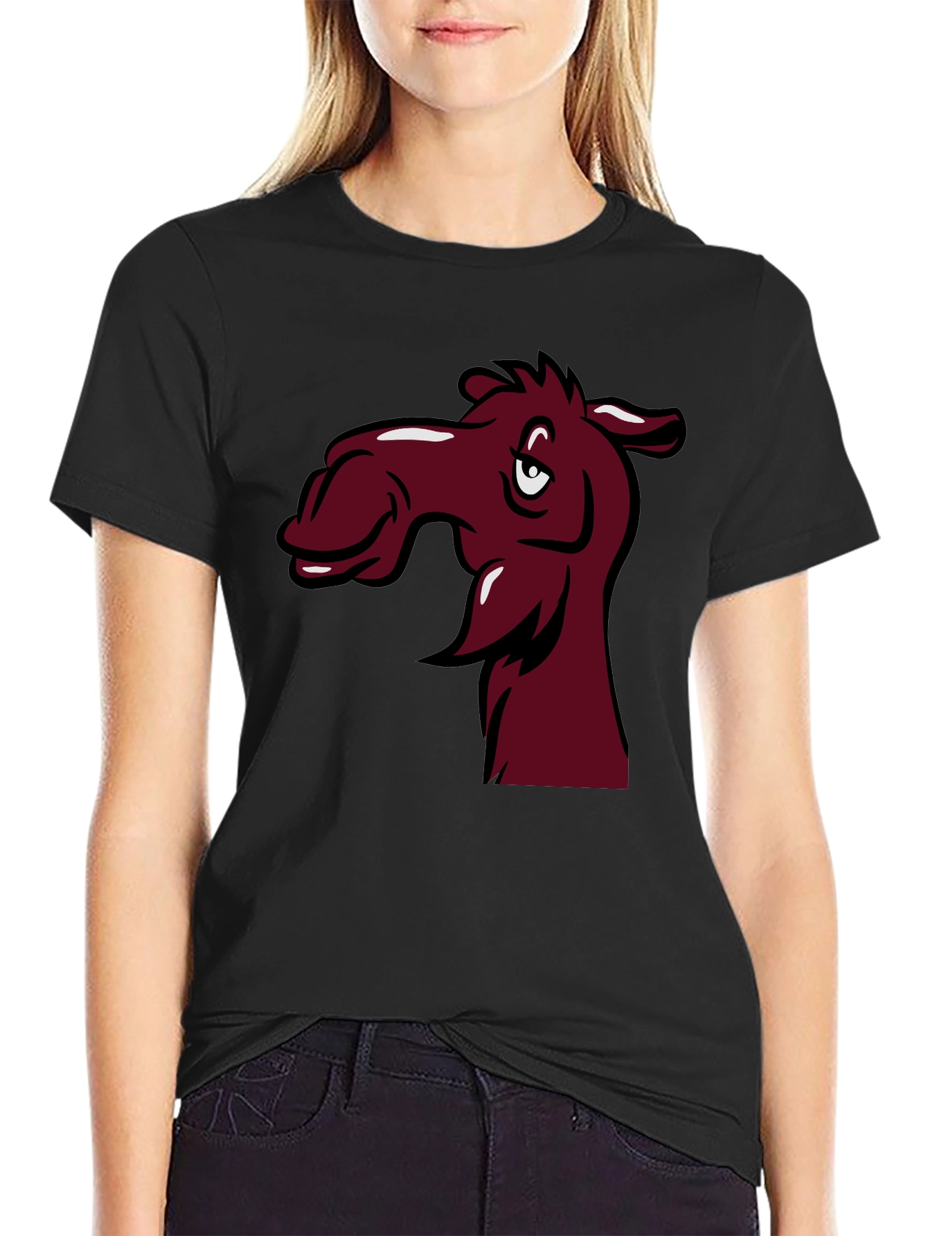Black Funny Camel Cartoon T-Shirt view 2