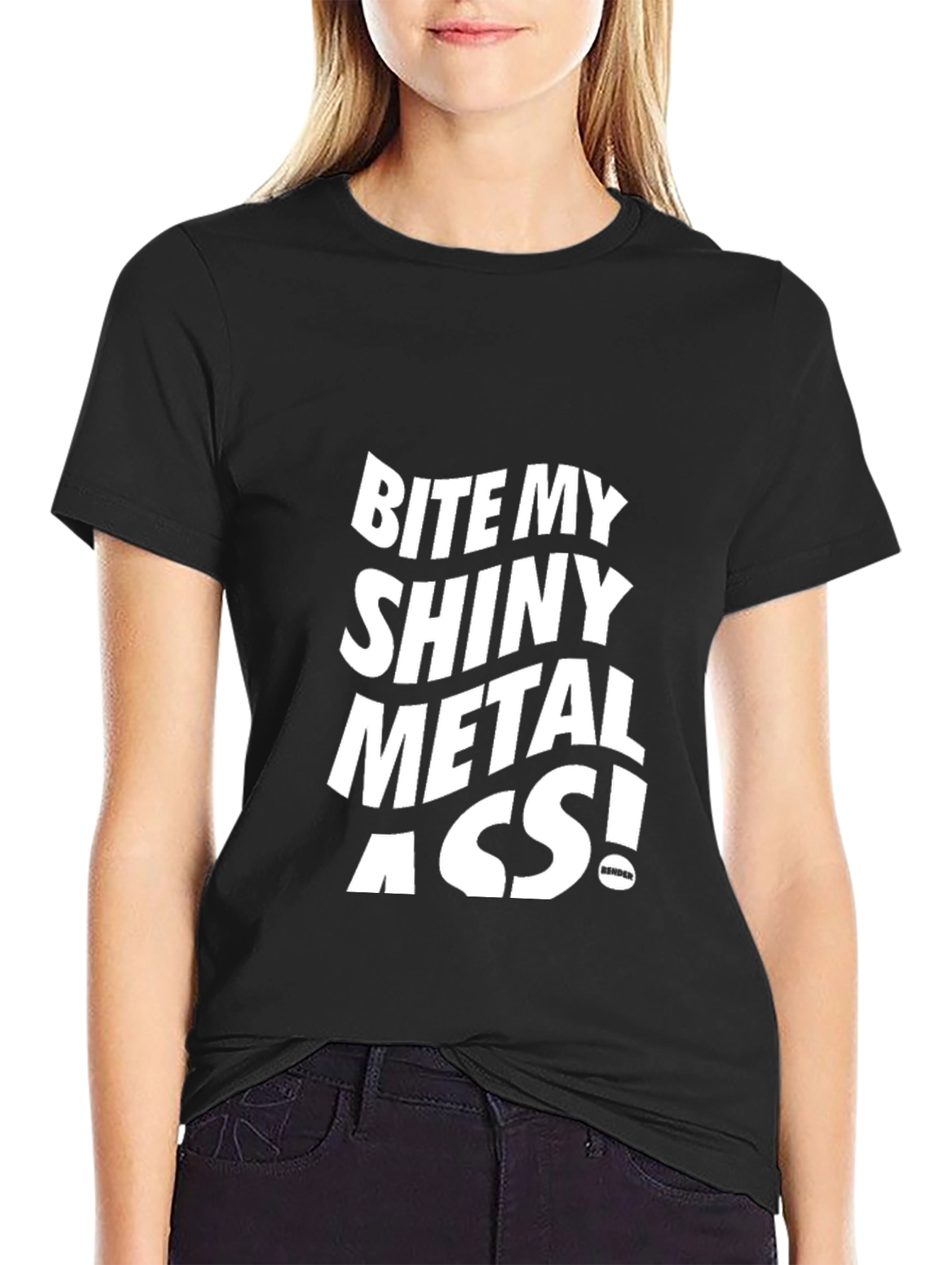 Black Bite My Shiny Metal A** T-Shirt - Black Cotton Tee view 2