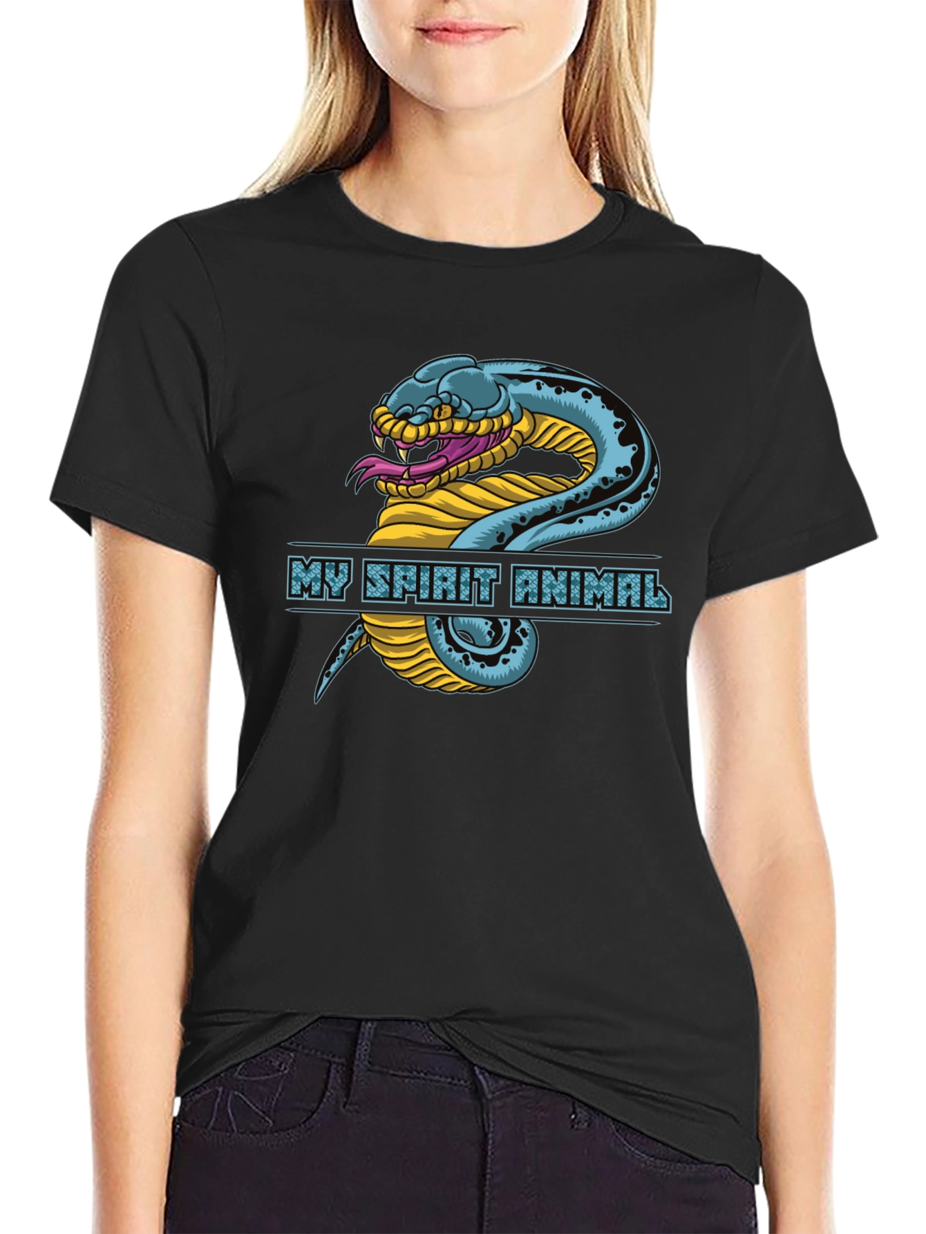 Black My Spirit Animal Snake Graphic T-Shirt view 2
