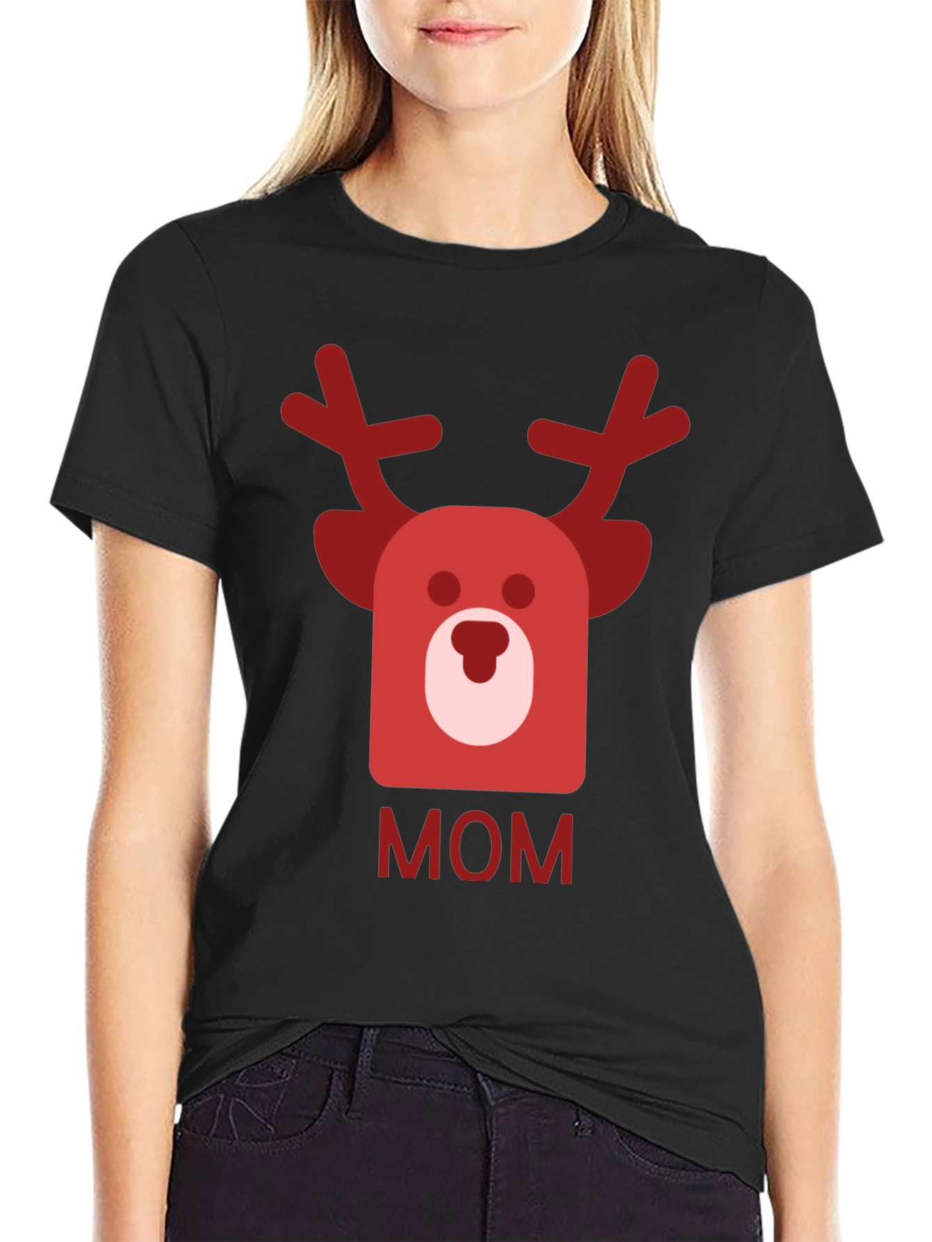 Black Festive Mom Reindeer Graphic Tee - Black view 2