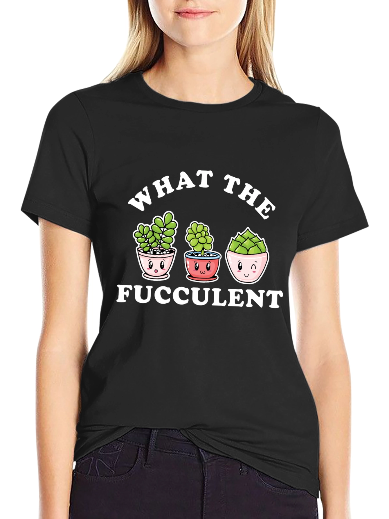 Black What the Fucculent Funny T-Shirt view 2