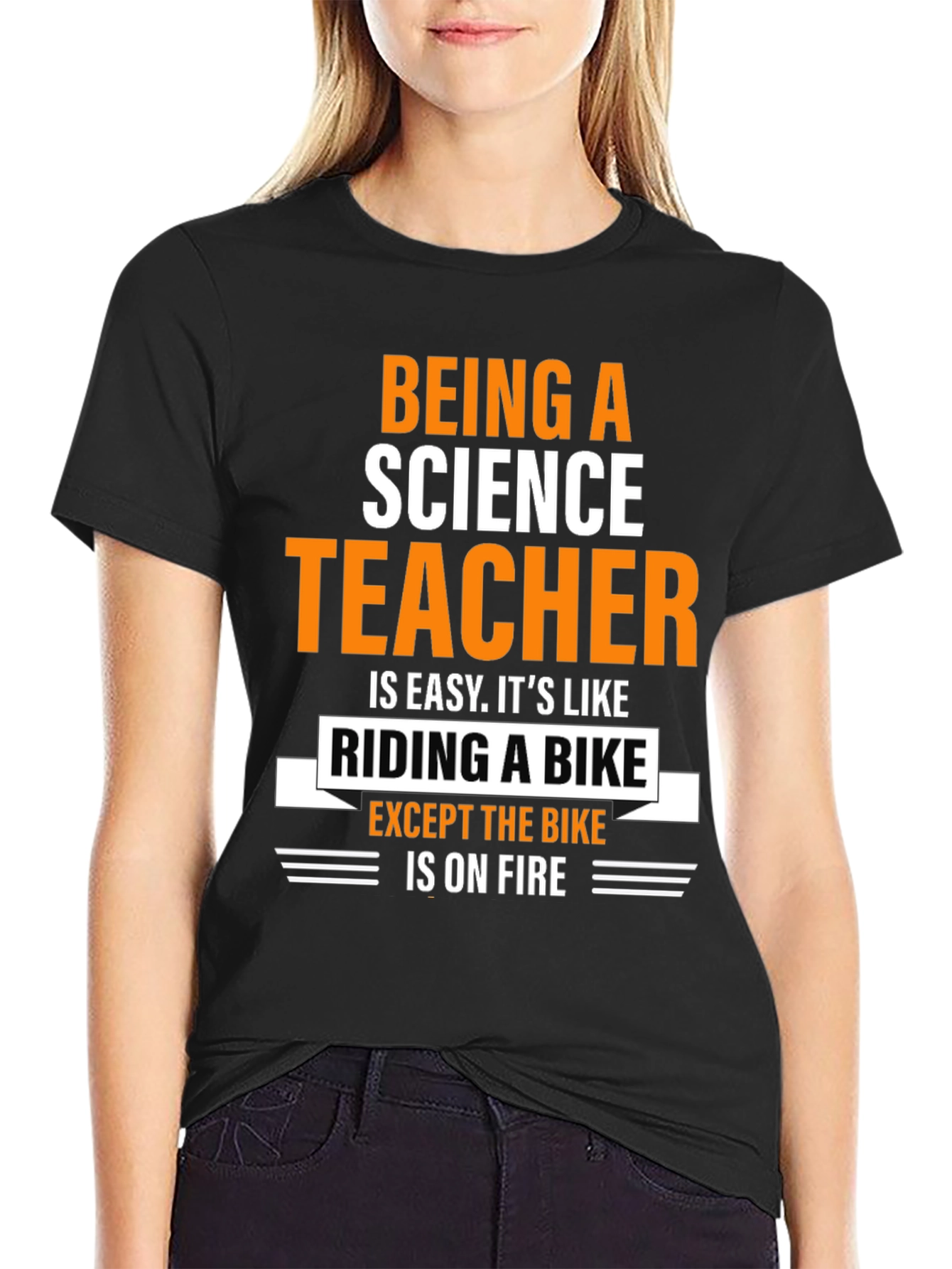 Black Science Teacher T-Shirt: Riding a Bike On Fire view 2