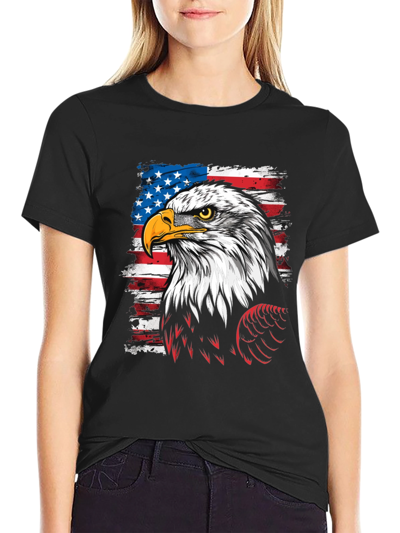 Black Patriotic Eagle USA Flag Men's T-Shirt view 2