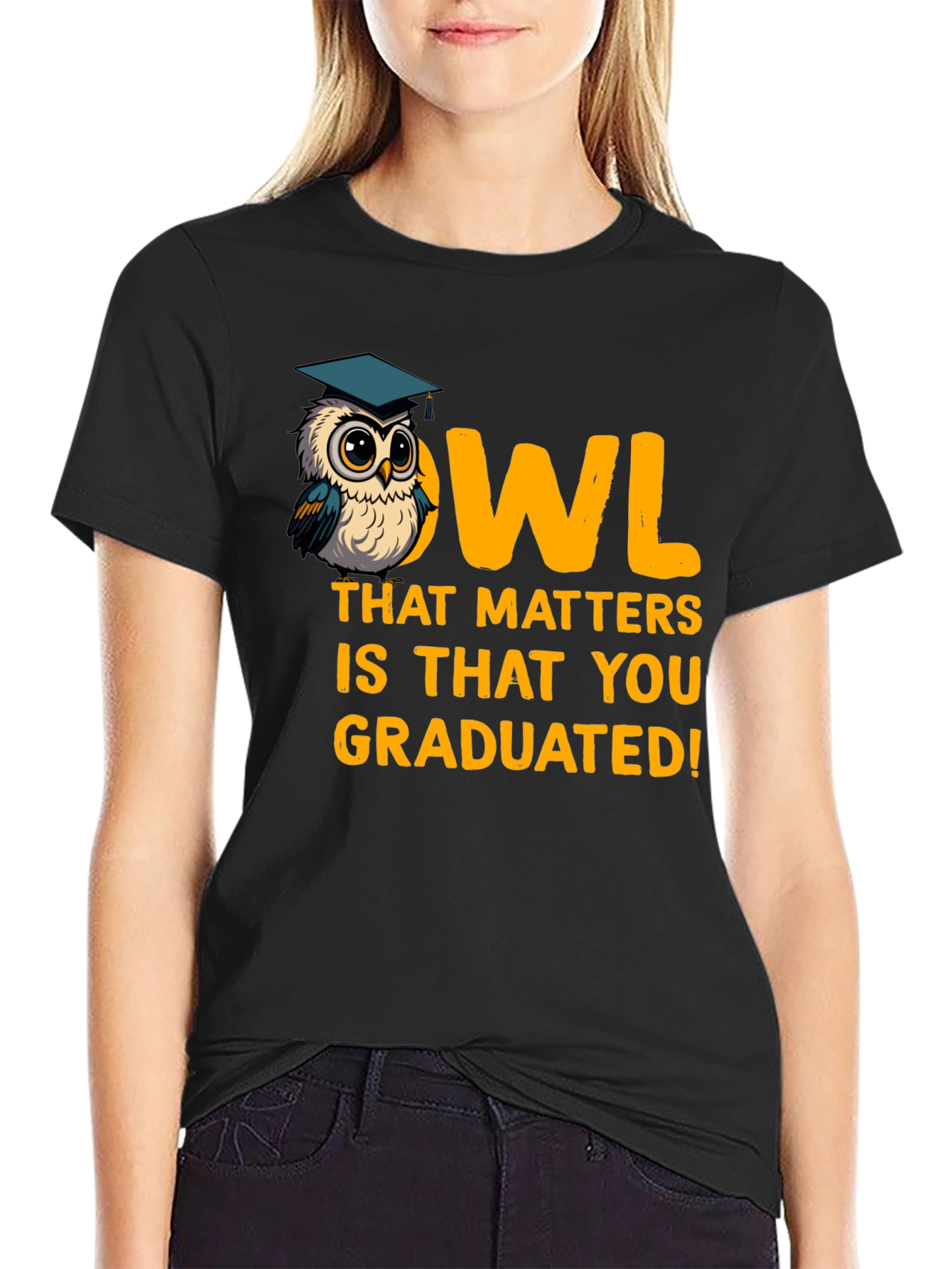 Black Graduation Owl T-Shirt - Congrats Grad! view 2