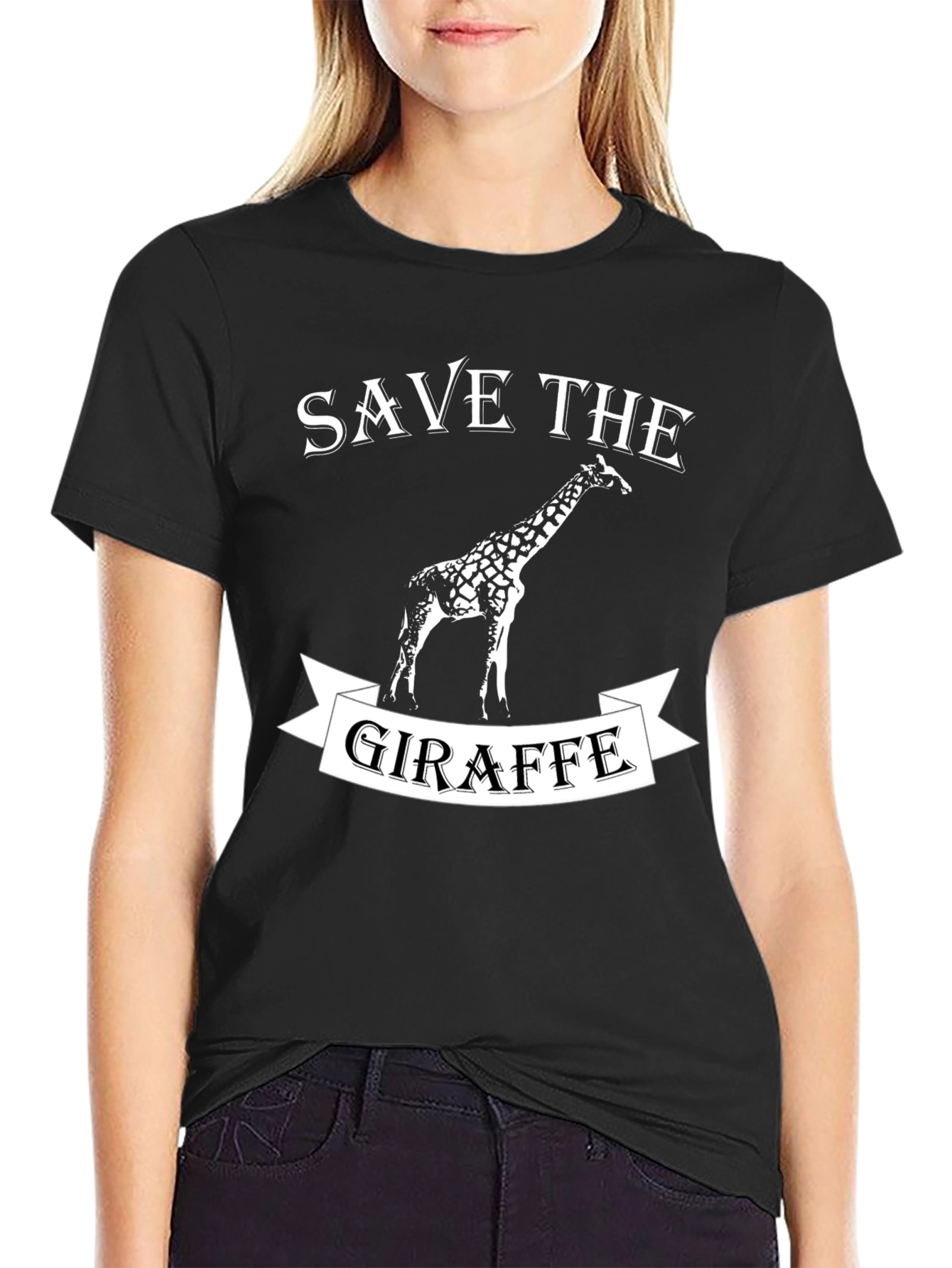 Black Save the Giraffe Graphic Tee - Animal Lover Shirt view 2