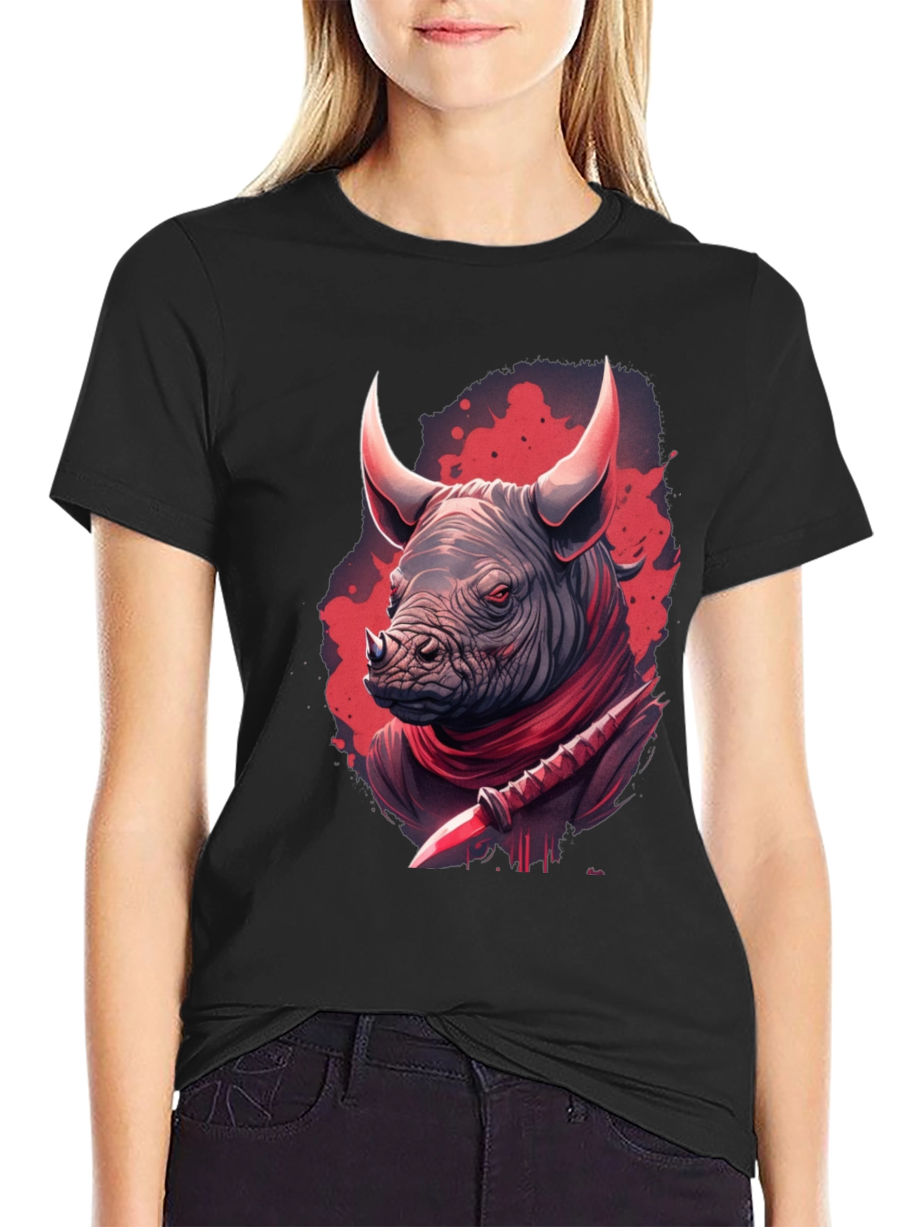Black Rhinoceros Warrior Graphic Tee - Black view 2