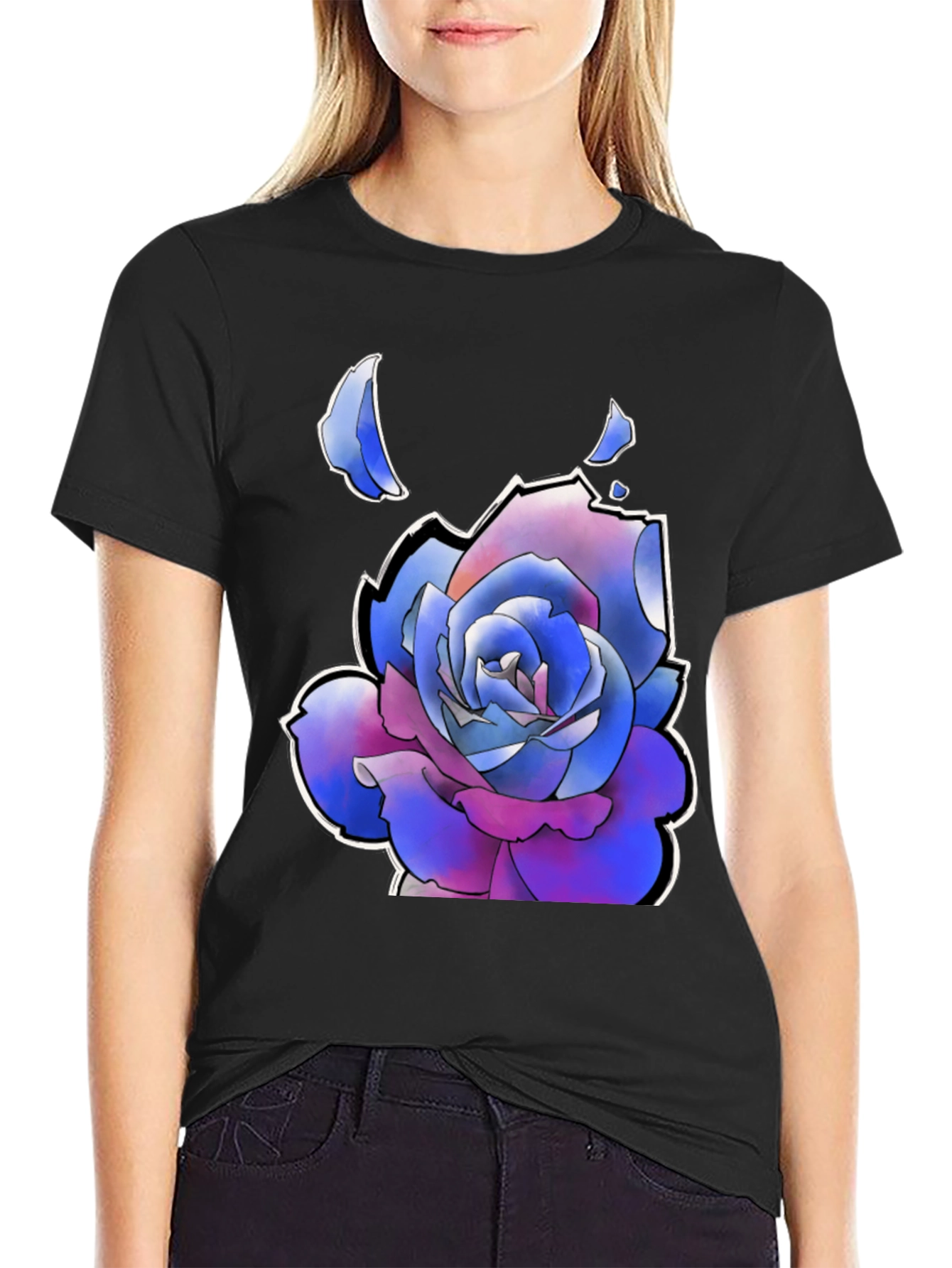 Black Rose Graphic T-Shirt - Black Casual Tee view 2