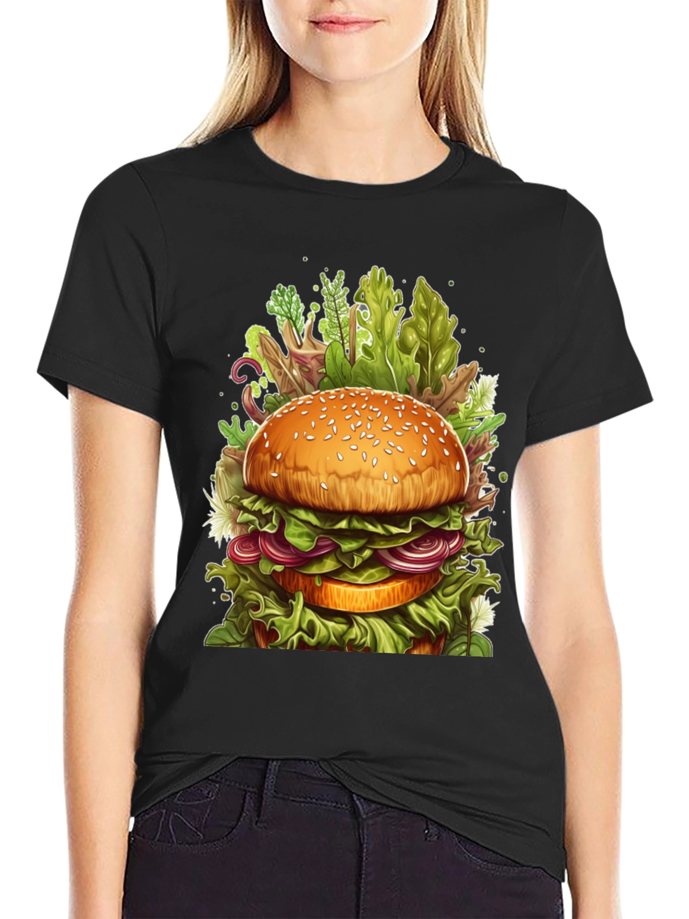 Black Burger Graphic Tee - Unique Foodie Design view 2