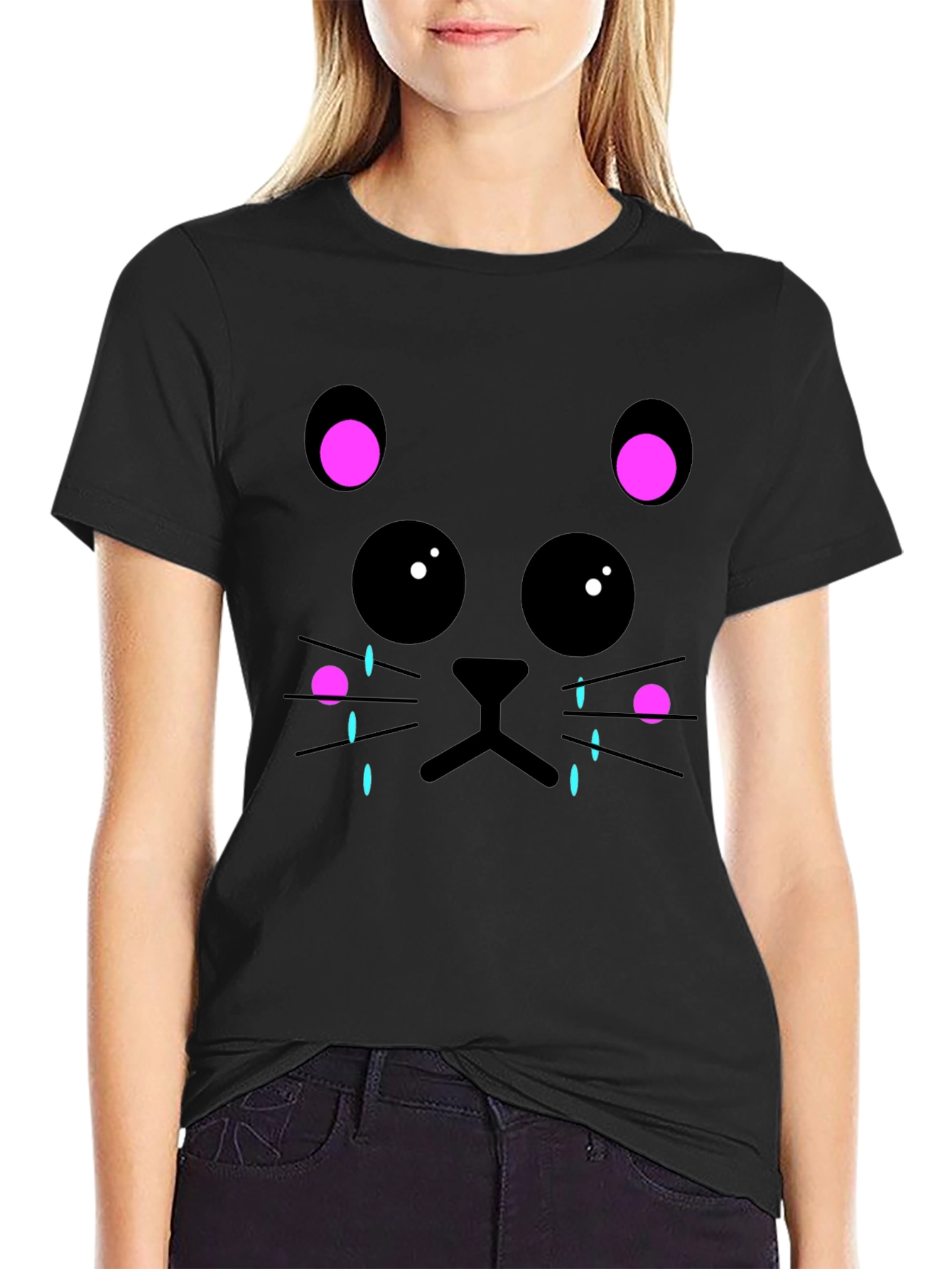 Black Crying Cat Graphic Tee - Unisex Black T-Shirt view 2