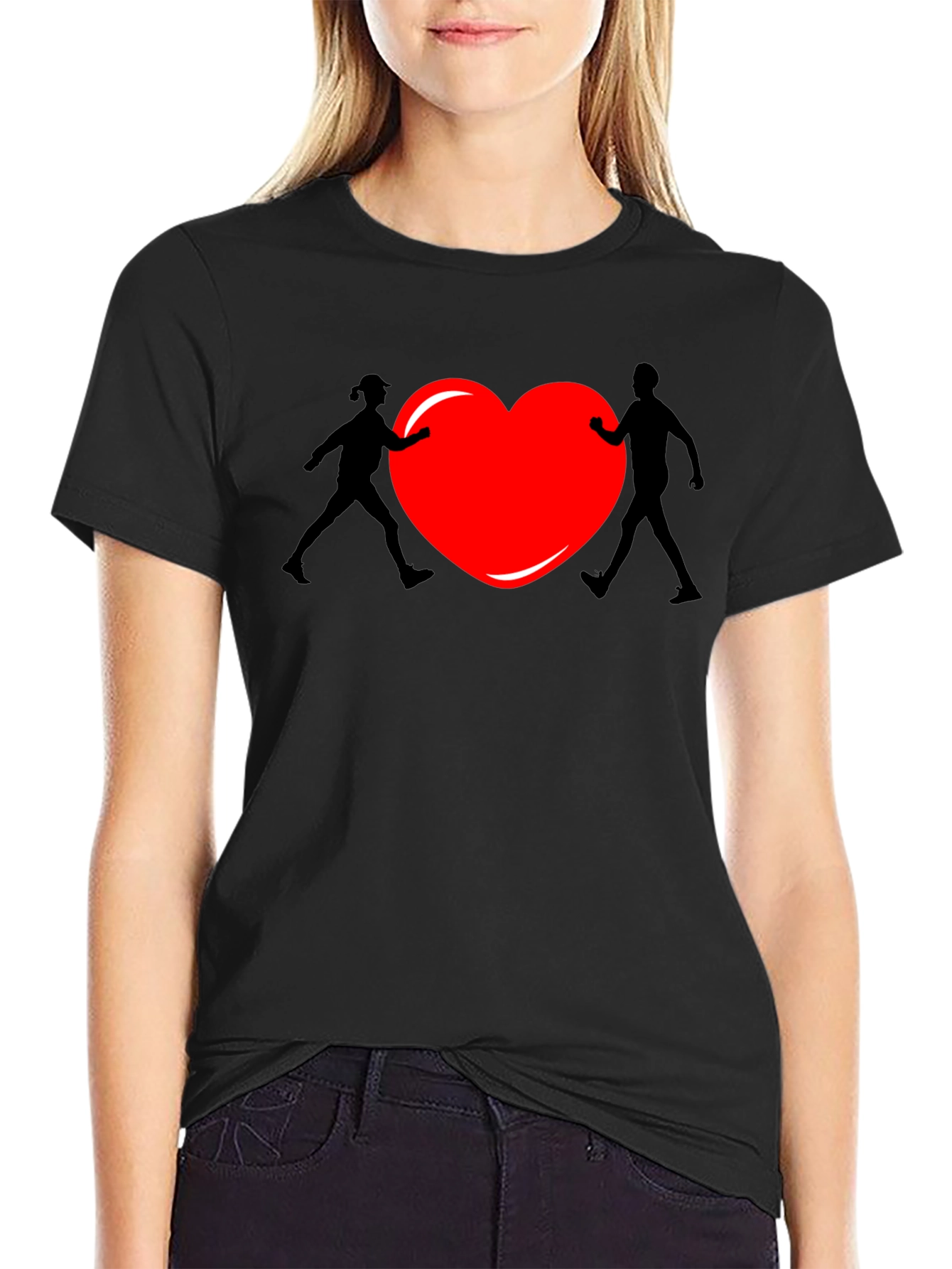 Black Heart Couple Graphic Tee - Unisex Black T-Shirt view 2