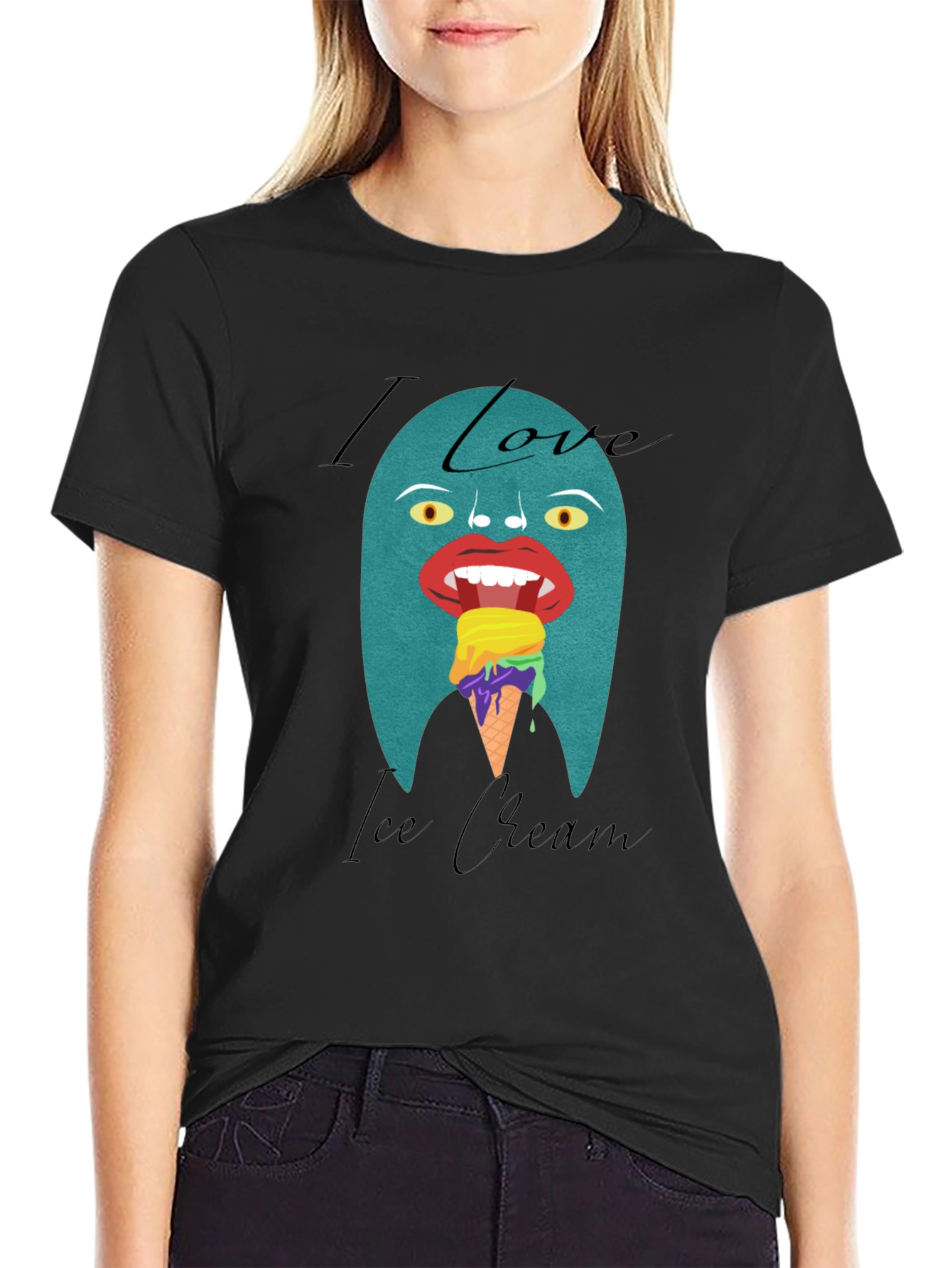 Black I Love Ice Cream Graphic T-Shirt view 2