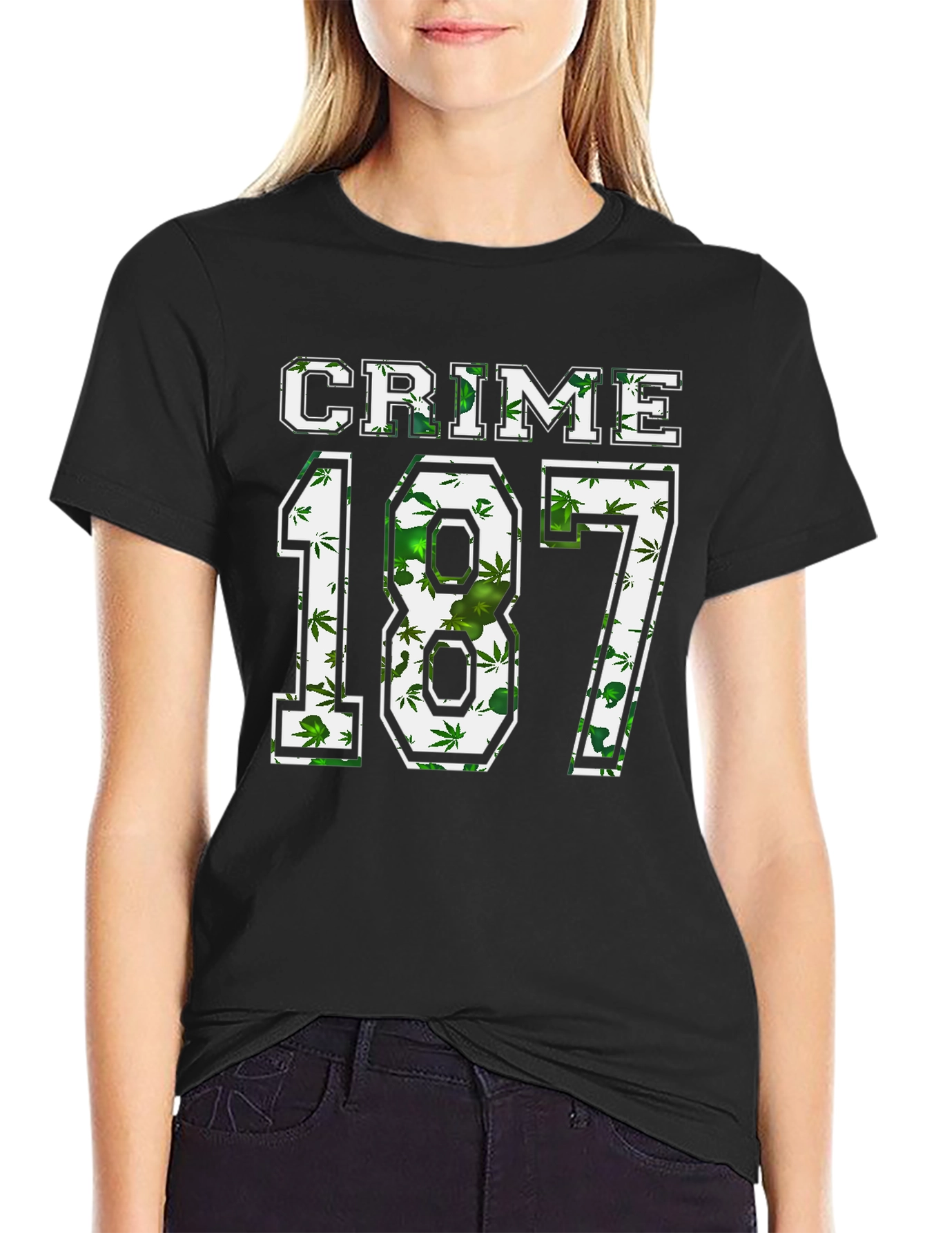 Black Crime 187 Weed Print Graphic T-Shirt view 2