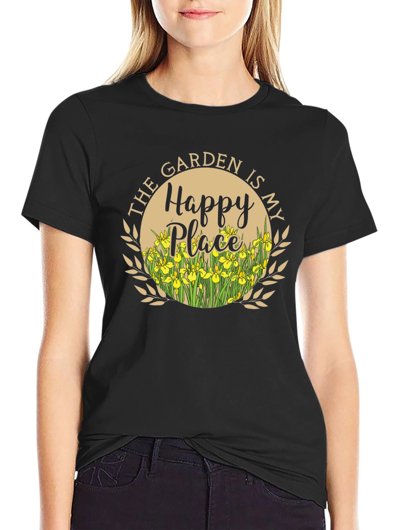 Black The Garden is My Happy Place Black T-Shirt view 2