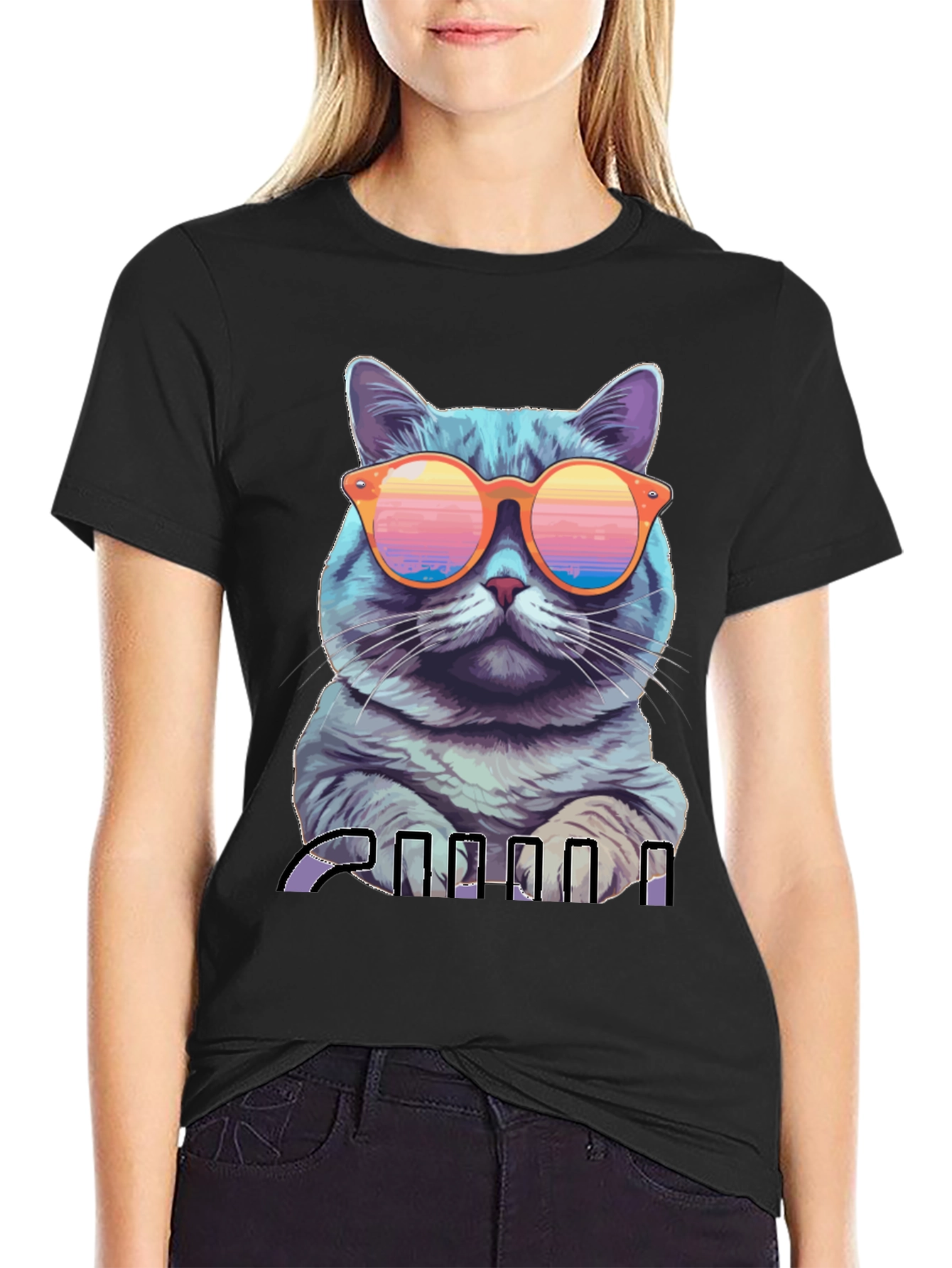 Cool Cat Graphic T-Shirt - Retro Sunglasses Design - 2