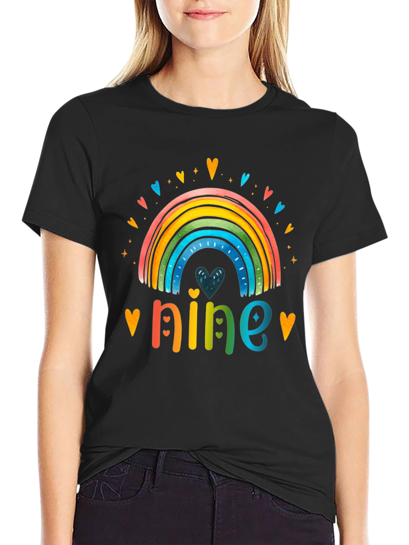Black Rainbow Number Nine Birthday T-Shirt view 2