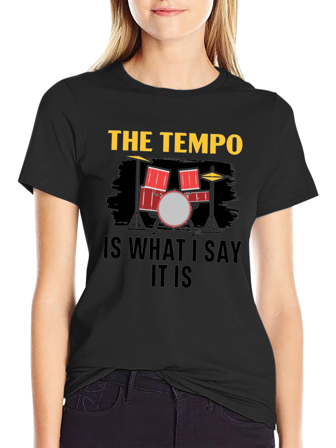 Black Drummer's Tempo Graphic Tee - Music Lover's T-Shirt view 2