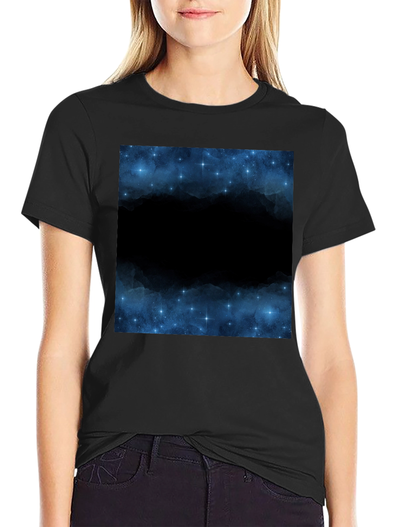 Black Nebula Graphic Print Crew Neck T-Shirt view 2