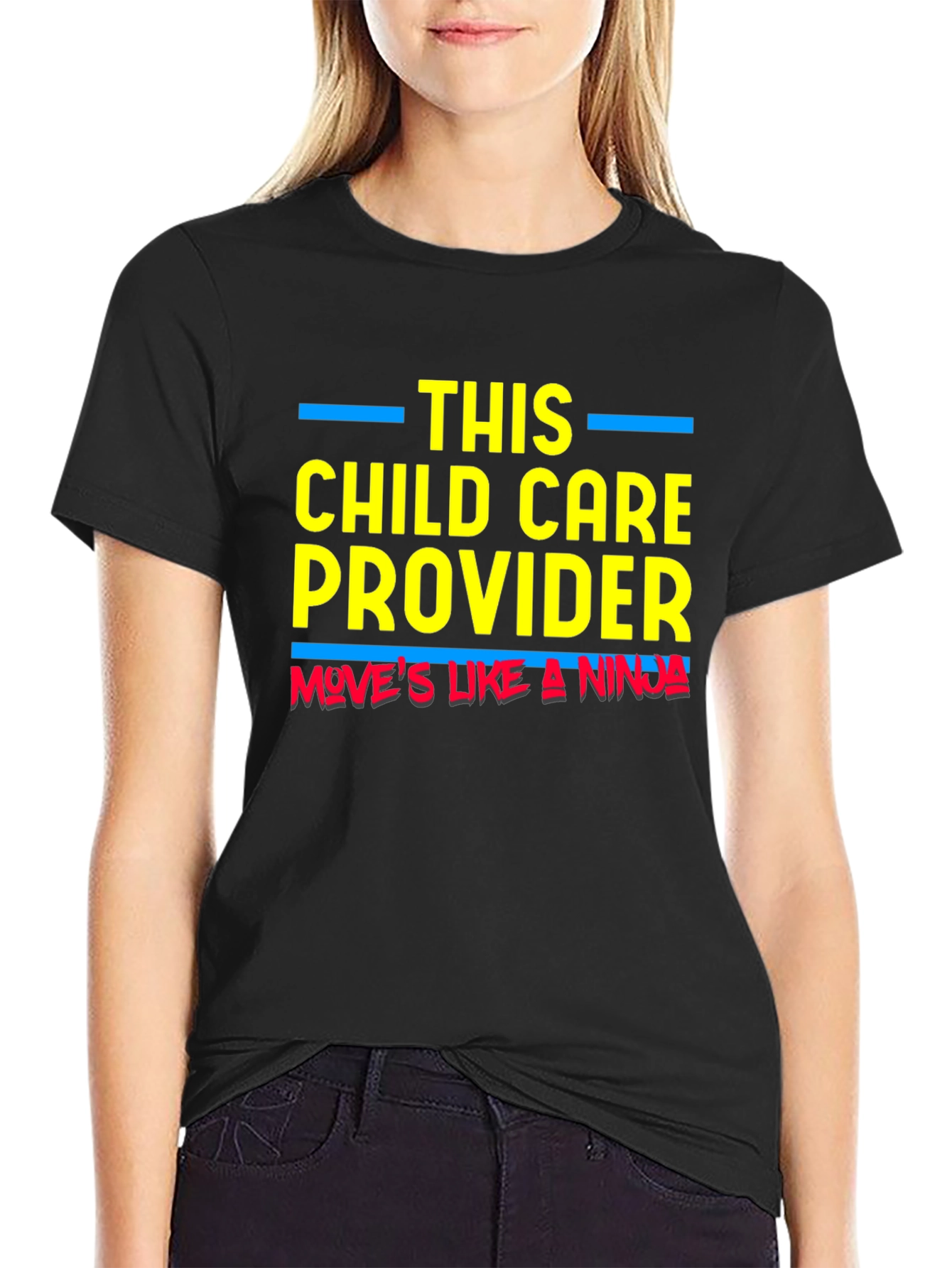 Black Child Care Provider Ninja T-Shirt view 2
