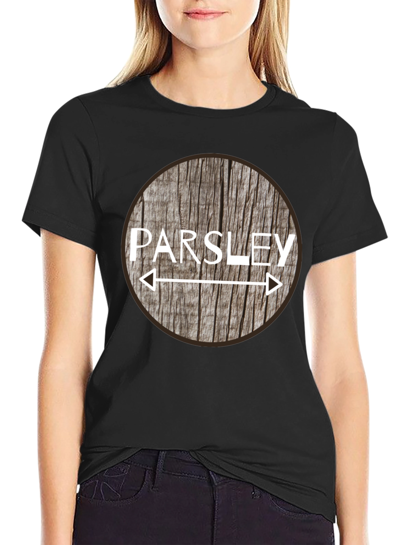 Black Parsley Direction Wood Design Men's Black T-Shirt view 2