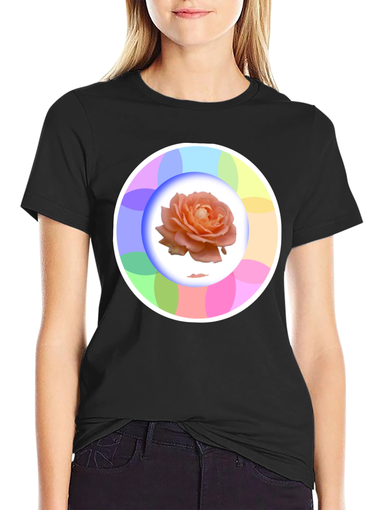 Black Rose Circle Graphic Black T-Shirt view 2
