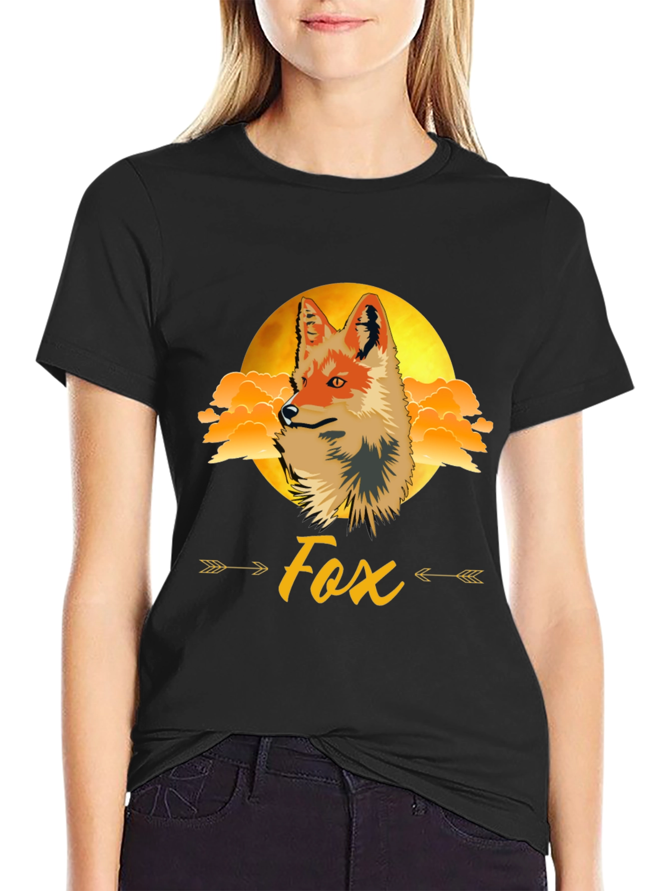 Black Fox Graphic Print Tee - Trendy Animal Design view 2