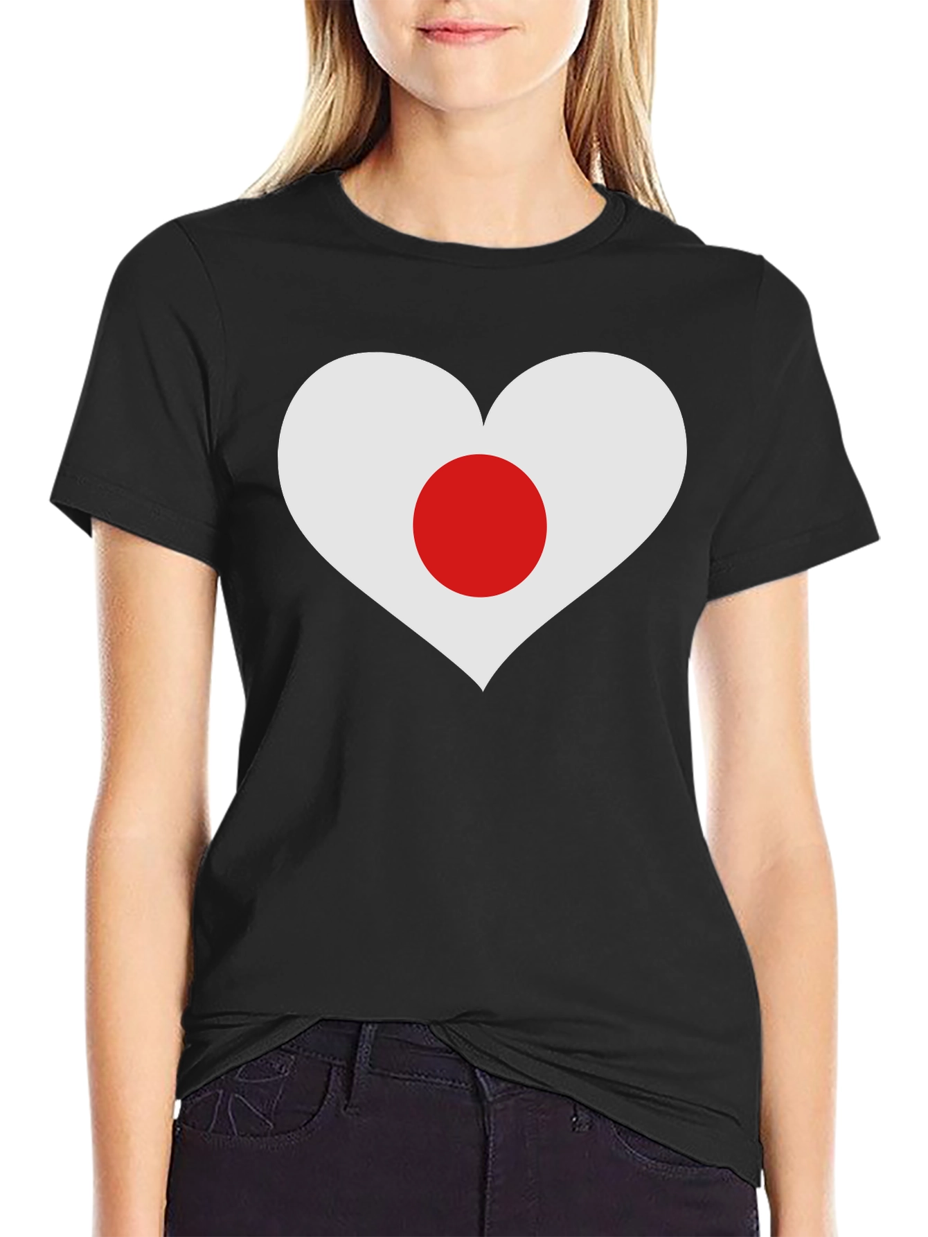 Black Japan Flag Heart Graphic T-Shirt view 2