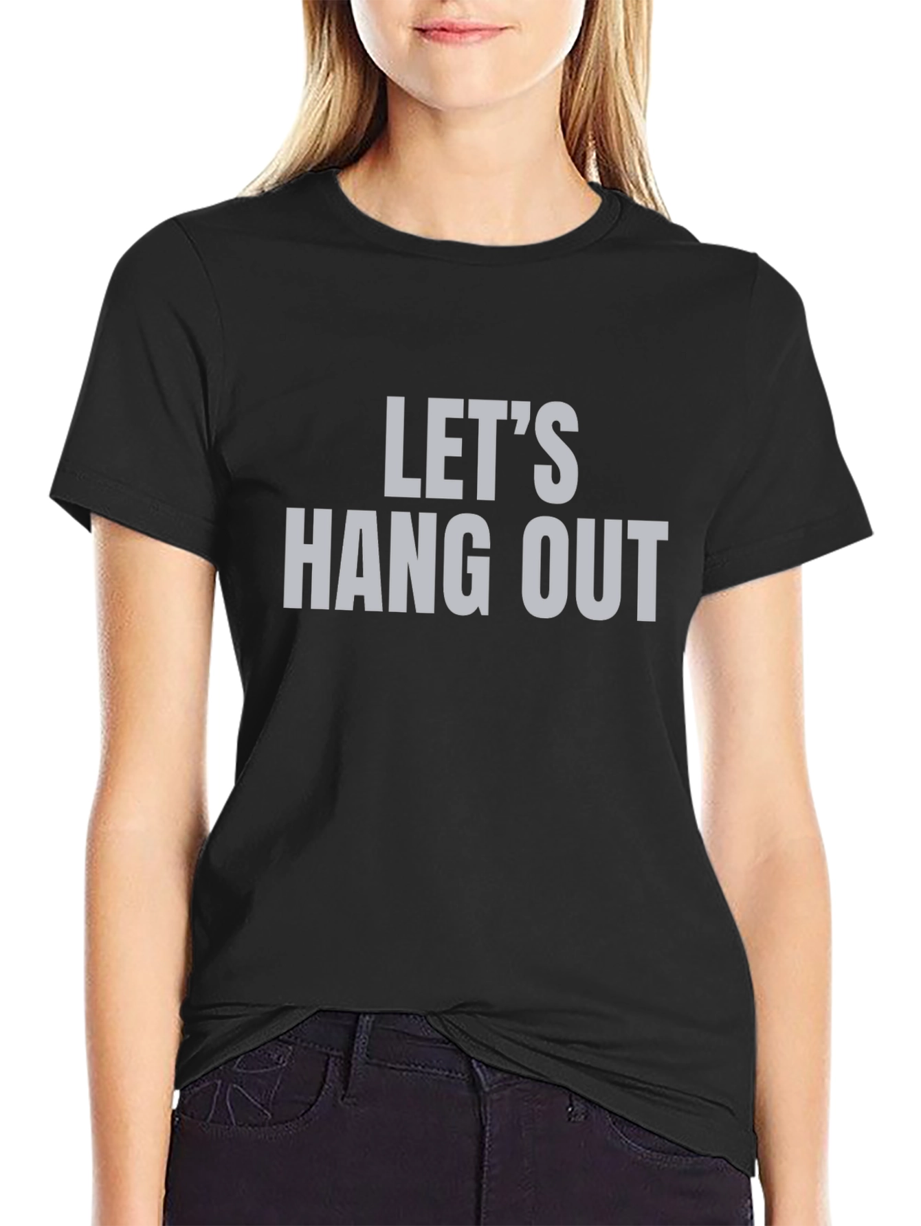 Black Let's Hang Out Graphic Tee - Trendy Casual Top view 2