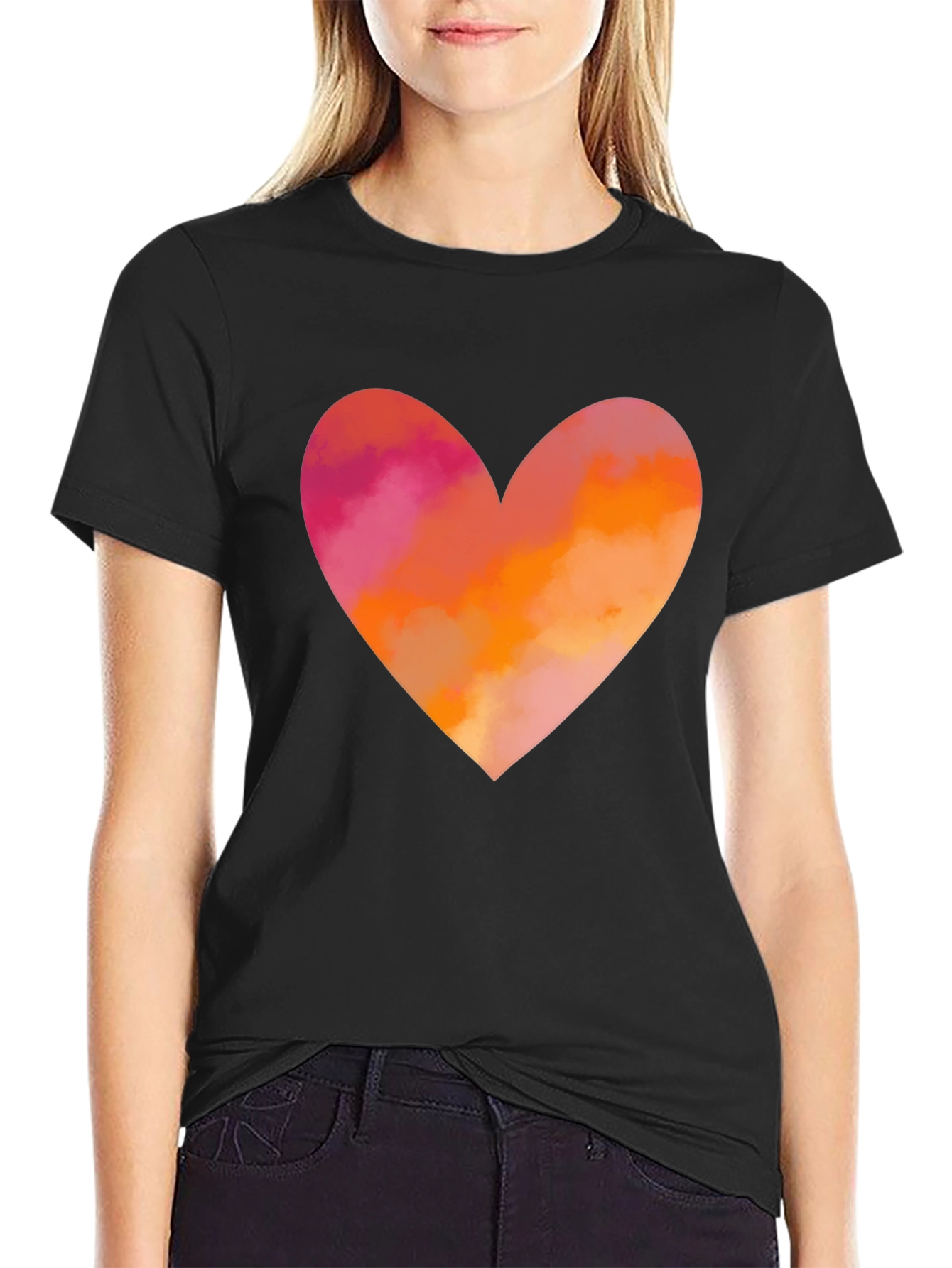 Black Heart Graphic T-Shirt - Black Cotton Blend Casual Tee view 2