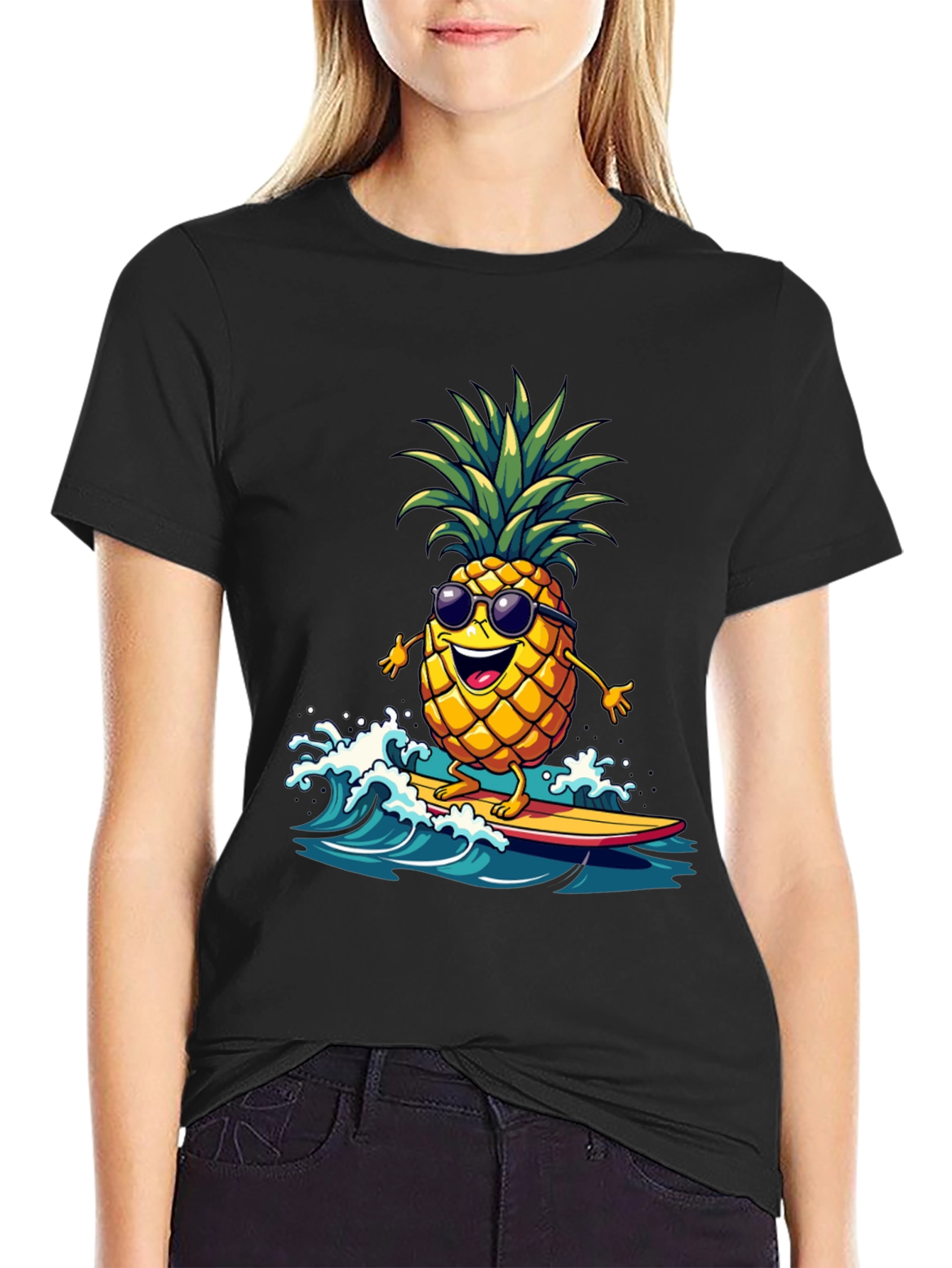 Black Surfing Pineapple T-Shirt - Tropical Fun! view 2