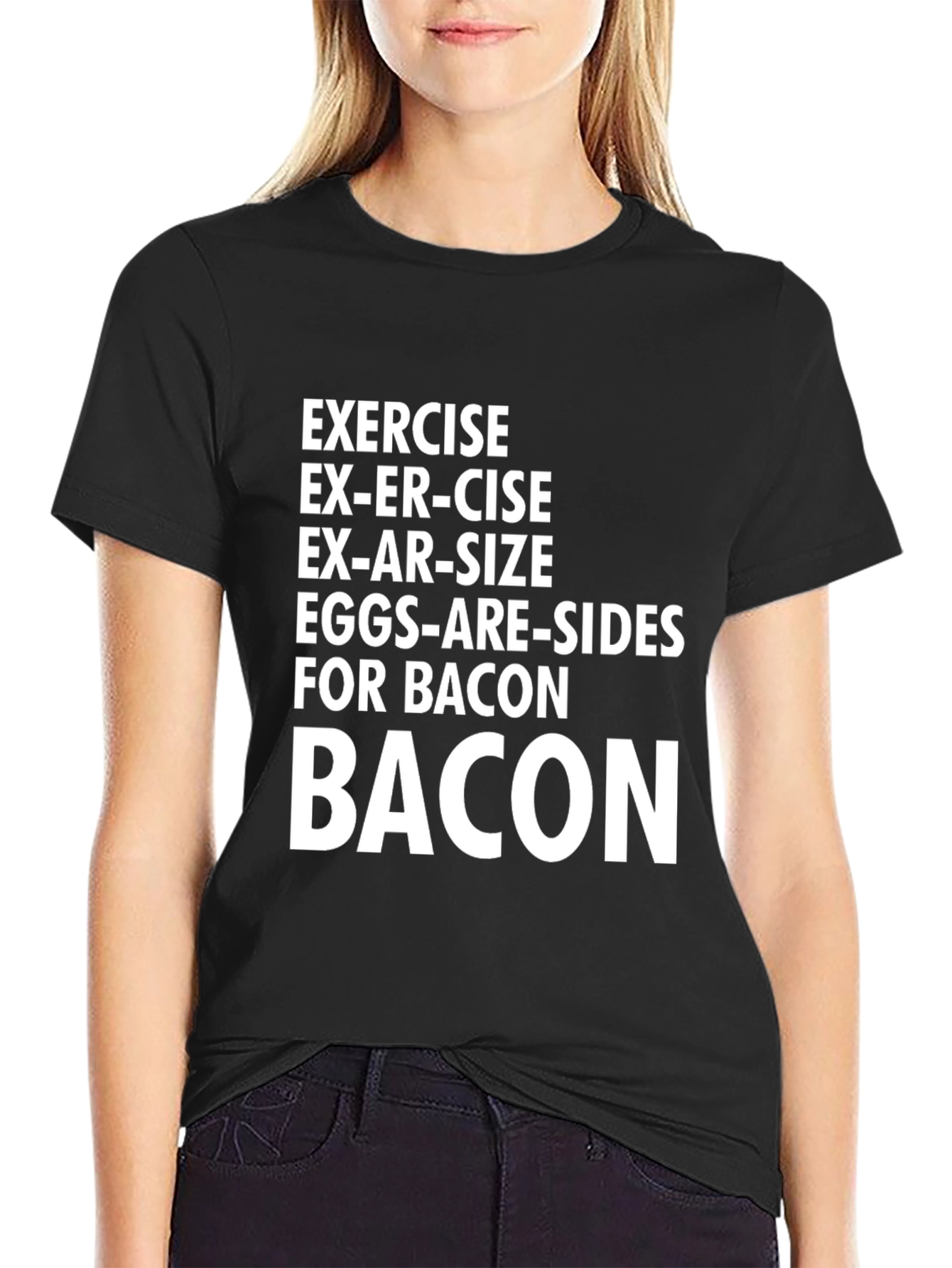 Black Bacon Lover's T-Shirt: Exercise? No Thanks! view 2