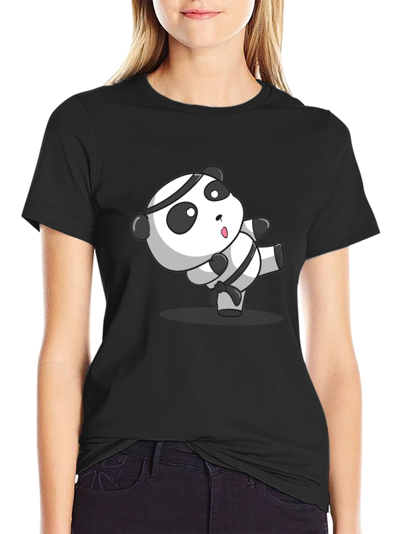 Black Martial Arts Panda T-Shirt - Black Cotton Tee view 2