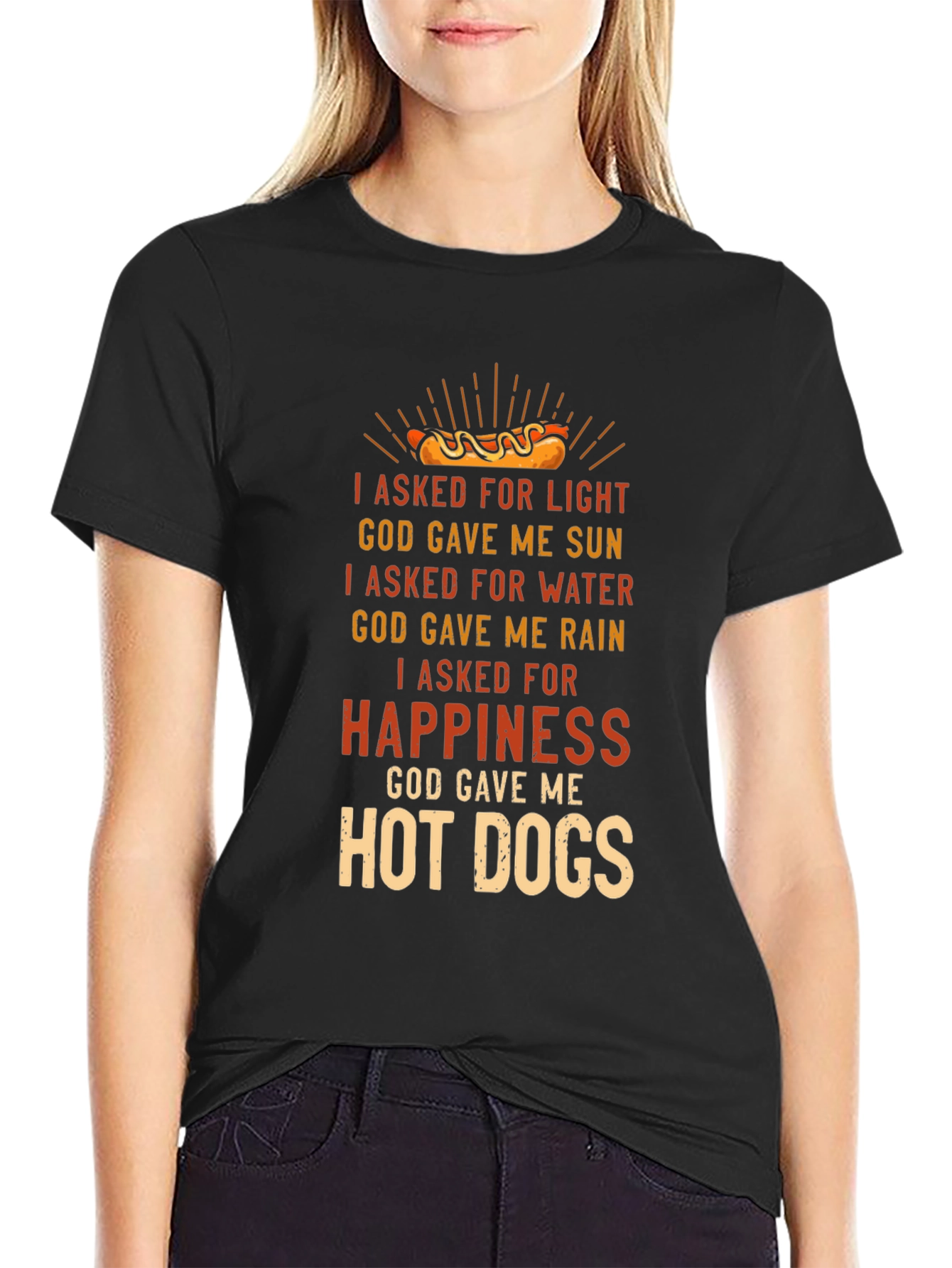 Black Hot Dog Happiness Graphic T-Shirt view 2