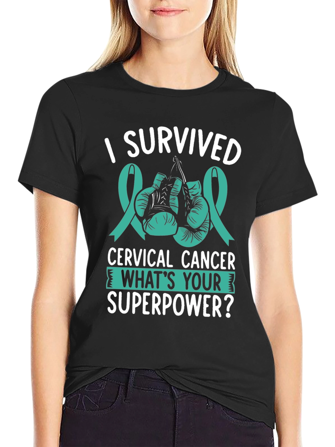 Black I Survived Cervical Cancer T-Shirt view 2